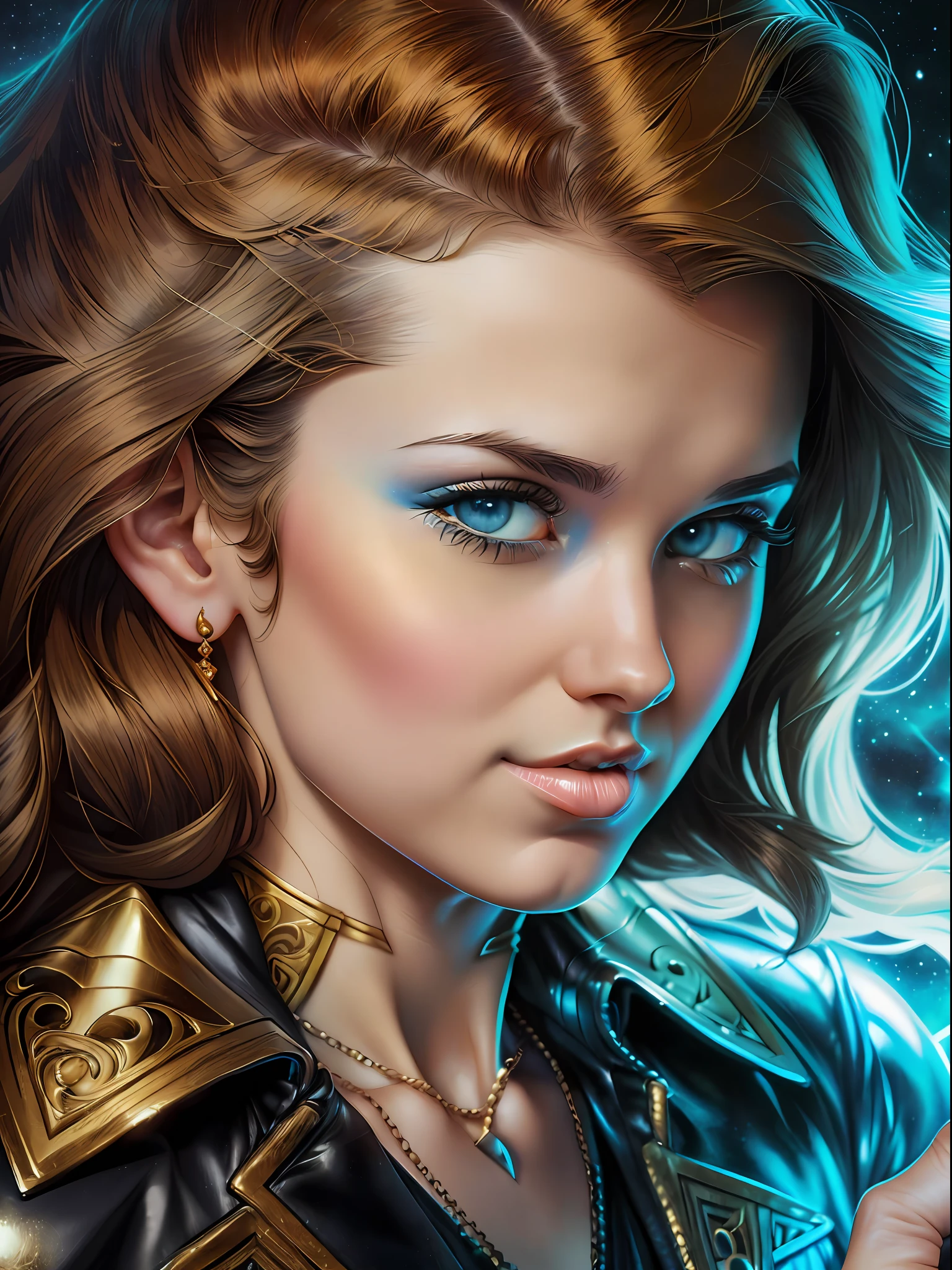(Best Quality, tmasterpiece:1,1),young S070_KylieQuinn , ((иллюстрация Ken Kelly)),improvisation, Detailed Illustration, grotesque, Complicated details, chilling, (aesthetics), excitement, Hyper-realistic, insanely detailed, ((Стиль Ken Kelly)