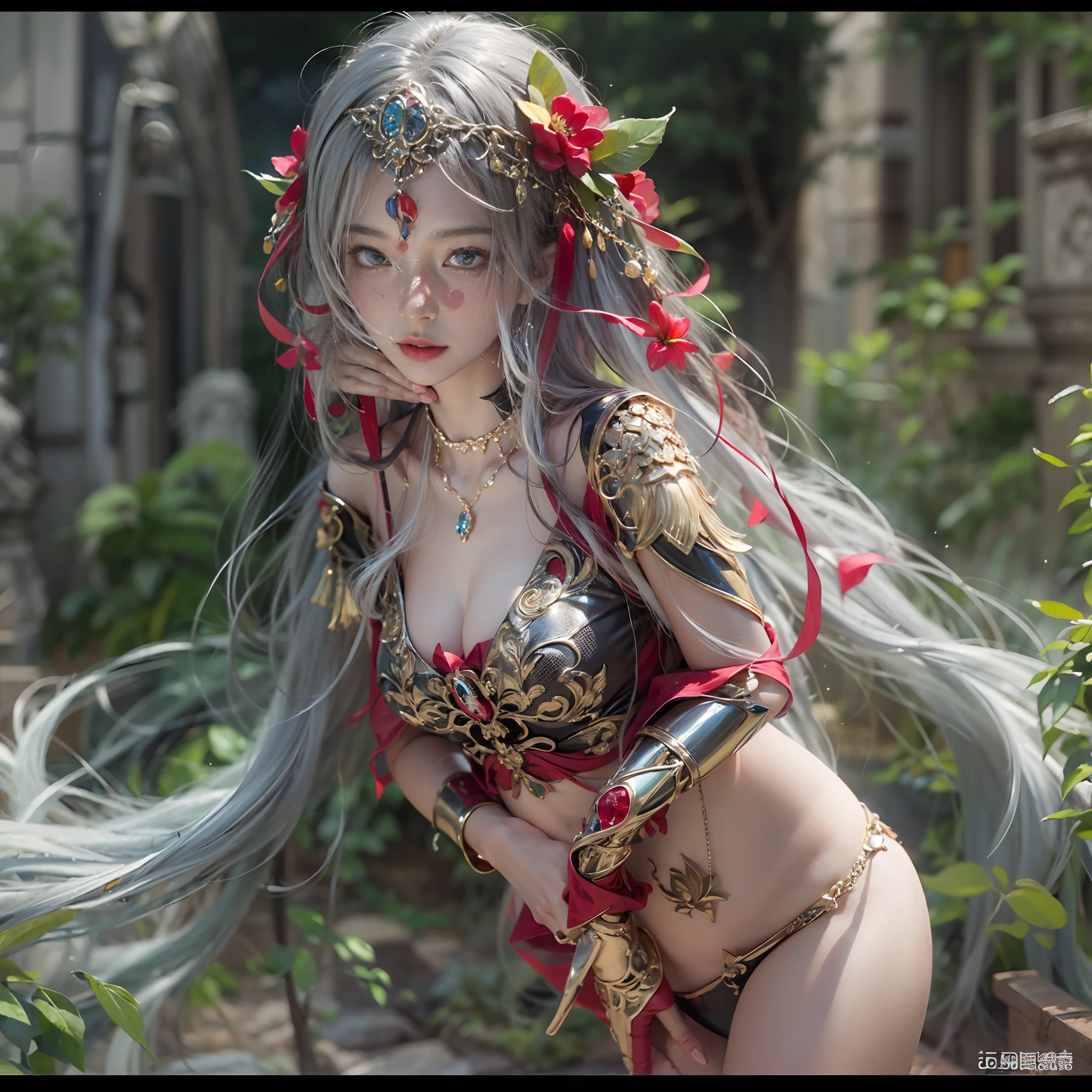 ((masterpiece:1.4)、(top-quality:1.4)、(reallistic:1.7))、Beautiful girl strolling in garden of mythical world ancient city、Sexy Daughter、Super beautiful girl、1girl in:1.4、Dress like a queen、Glossy luxury latex、Luxury Latex Bodysuit、By Luis Royo、age19、Super Ultra Ultra Bikini、Outstanding style、(Two legs are drawn correctly:1.7)、(Two arms:1.4)、anatomical correct、Slender Abs、(beauty legs:1.4)、beautiful countenance、kawaii faces、Beautiful ass、A detailed eye、beautidful eyes、Raw photo、red-lips、Red high heels、a choker、a necklace、耳?????? Ring、Fantasy of an ancient city、Mythological worldview