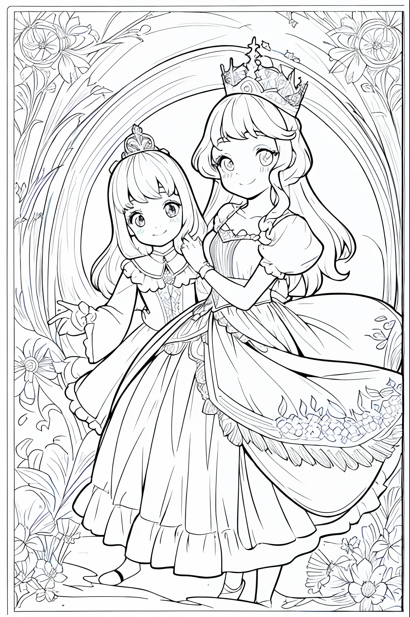 obra-prima, melhor qualidade, poucos detalhes,branco com linhas pretas, estilo cartoon, coloring page for kids, princesas no castelo, linhas grossas, sem cores, line art,