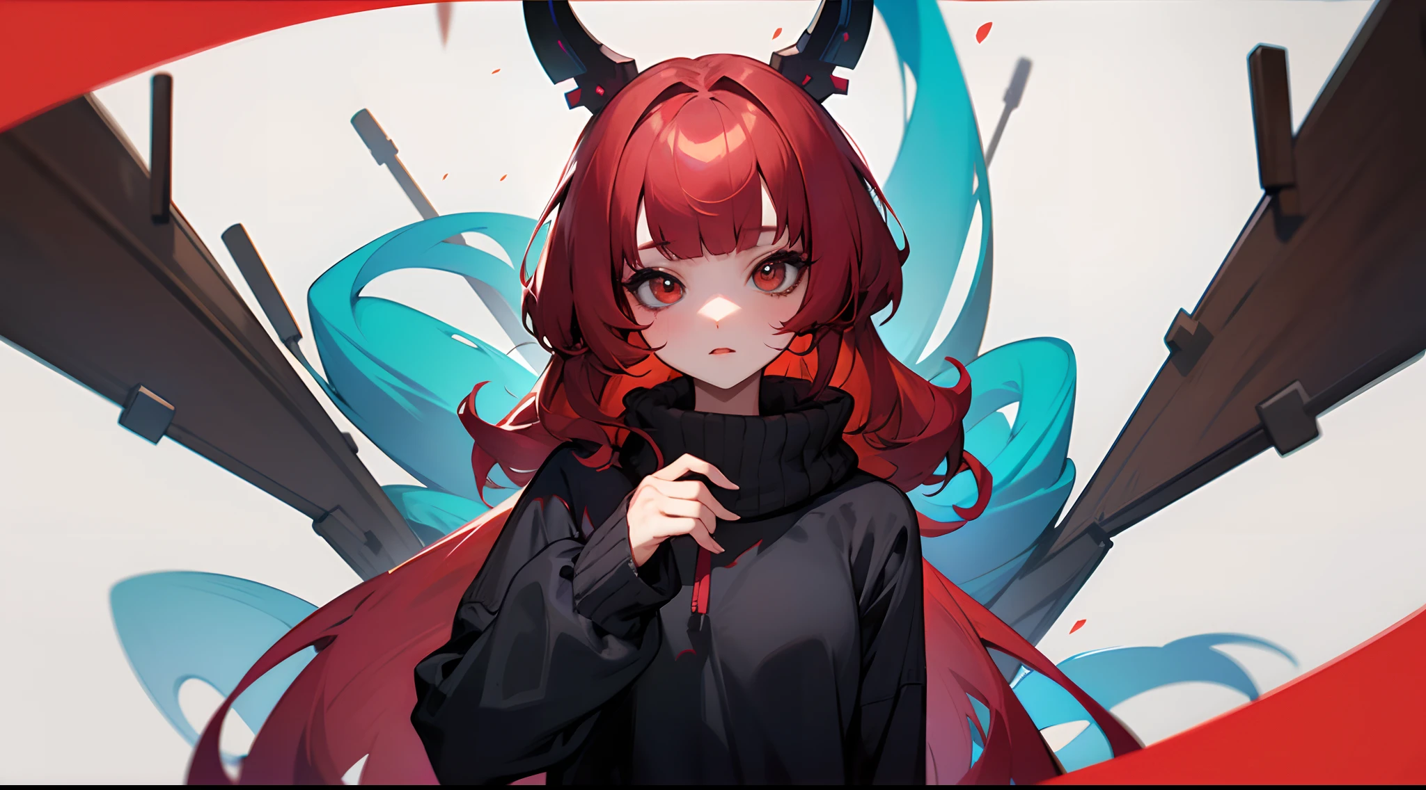 ginger hair, red hair, blunt bangs, streaming girl, gamer girl, ulzzang makeup, loose pullover, --auto