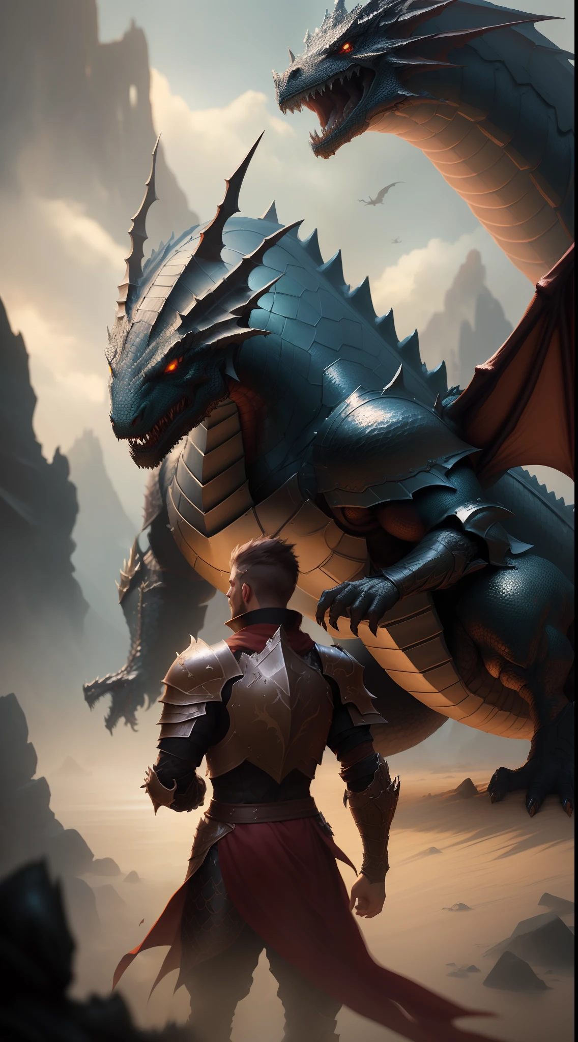 There is a man in armor next to a dragon, Foto do personagem de fantasia, arte fantasia behance, fantasy inspired dragon armor, filme de fantasia ainda, Dragon Knight, ainda de um filme de fantasia, dragon inspired armor, com armadura escamosa, macho atraente com armadura, Directed by: Adam Marczyński, Wojtek FUS, fan art, battle with dragon