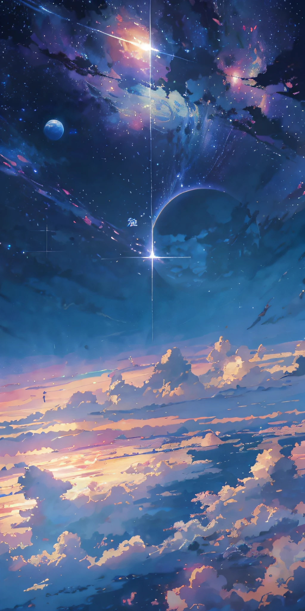 anime - style scene of a beautiful sky with a star and a planet, cosmic skies. by makoto shinkai, anime art wallpaper 4k, anime art wallpaper 4 k, anime art wallpaper 8 k, anime wallpaper 4k, anime wallpaper 4 k, 4k anime wallpaper, anime sky, amazing wallpaper, anime background, heaven planet in background, anime background art