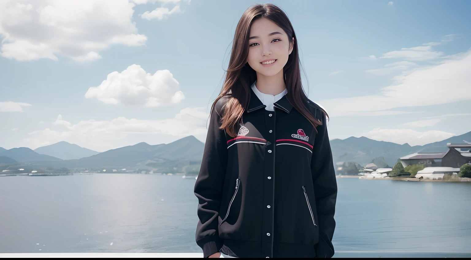 (8K, Best Quality, Masterpiece: 1.2), (Realistic, Photorealistic: 1.37), Super Detail, 1 Girl, Cute, Solo, (Redness of the Nose), (Smile: 1.15), (Mouth Closed) Small, Beautiful Eyes, (Long Hair: 1.2), Floating Hair Novafrog style, upper body, Japan person