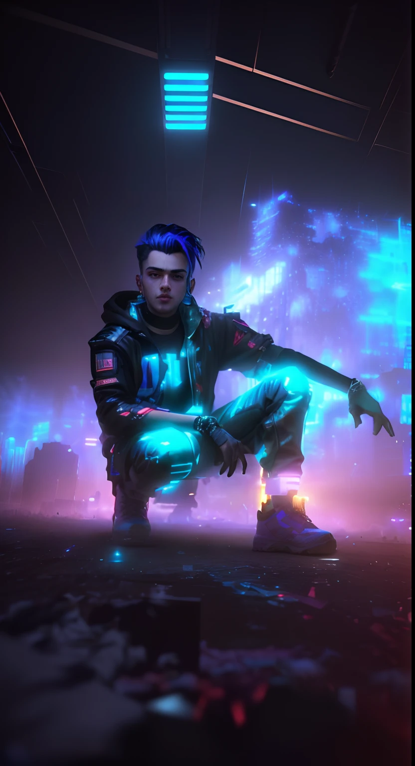 3D Cyberpunk handsome boy ultra realistic with dog 4k+HDR
