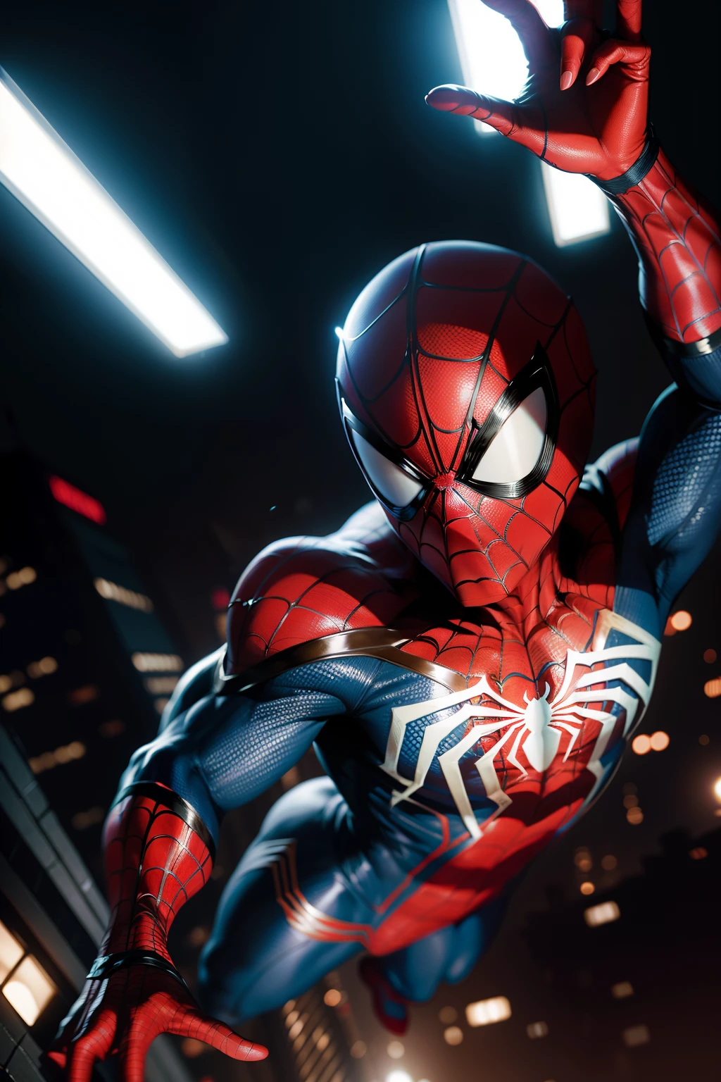 Scene from Movie, Spider-Girl from Marvel Close-Up, Distorted Space, Distorted Undead in the Background, Lens Flare, Light Shafts, Intricate Details, High Detail, Volumetric Lighting, 4k Rendering, Stock Photo, Hyper-Realistic, Realistic Textures, Dramatic Lighting, Unreal Engine