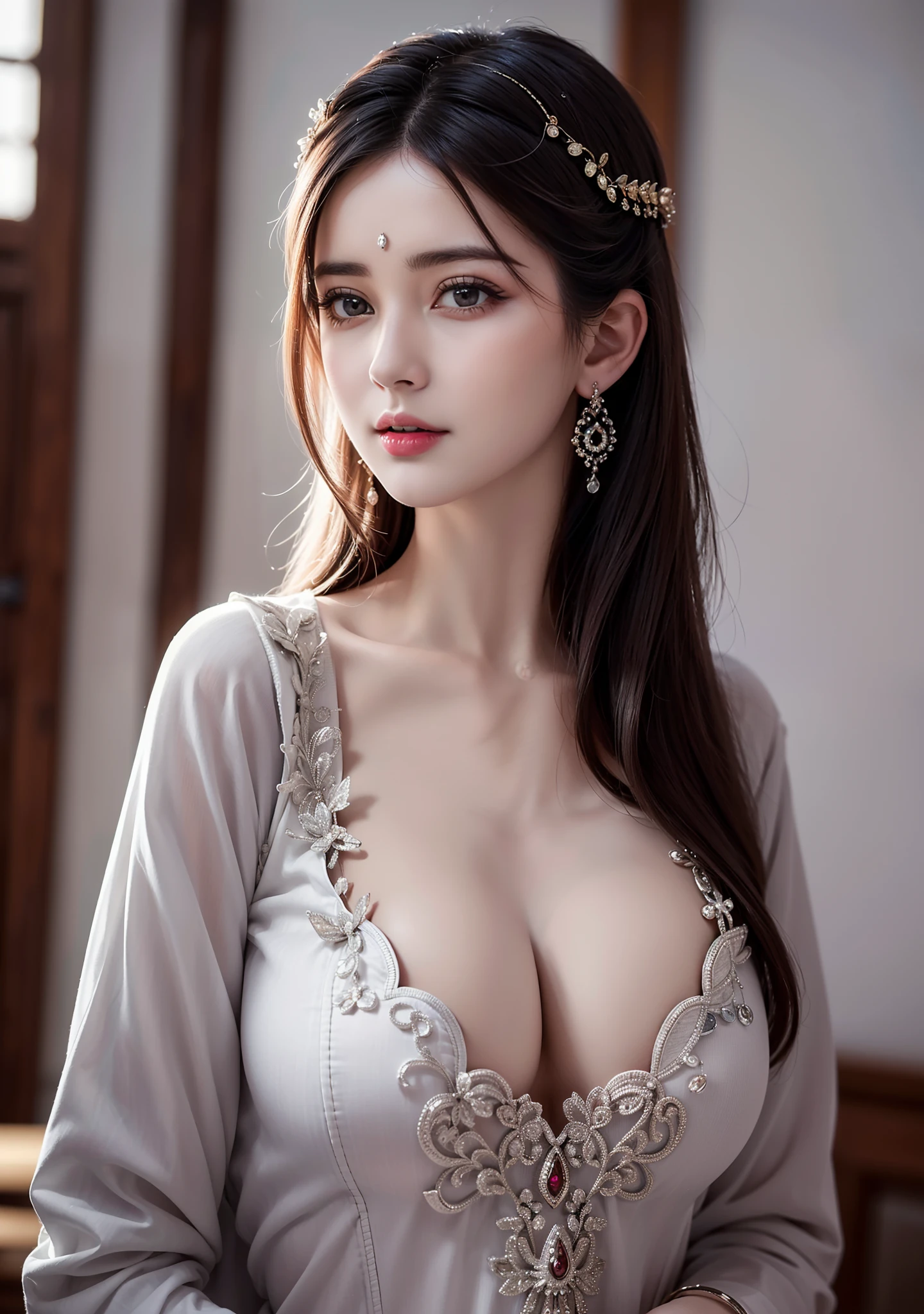 Masterpiece, Best Quality, Extremely Detailed 8k, Ultra HD, Ultra-detailed, Highly Detailed, Ultra High Realistic, Ultra-realistic, Hyperrealistic, Hyperrealism, (1girl:1.5), (Solo:1.5), Anatomically Correct, (Detailed Realistic Skin Texture), (Realistic Big Breasts), Slender Abs, (Closed Mouth:1.3), Nsfw, Dynamic Pose, (Beautiful Pakistani Woman:1.6)