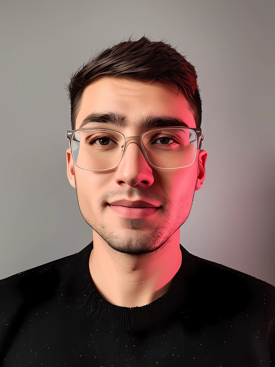 Man with glasses and a black sweater posing for a photo, foto de perfil headshot, halfbody headshot, retrato headshot, retrato de alta qualidade, Retrato tirado 8 K, foto headshot, jewish young man with glasses, foto de perfil profissional, staring directly at camera, imagem frontal, Retrato NFT, 8k portrait render, foto de perfil profissional, retrato de rosto completo