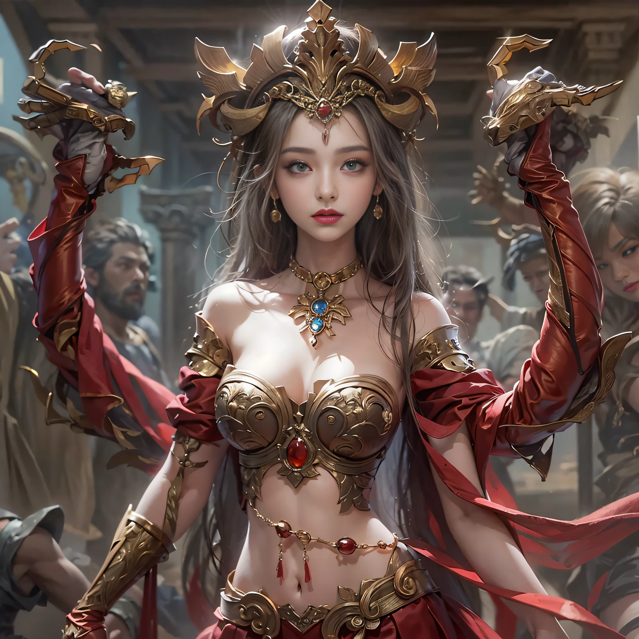 ((masterpiece:1.4)、(top-quality:1.4)、(reallistic:1.7))、Beautiful girl strolling in garden of mythical world ancient city、Sexy Daughter、Super beautiful girl、1girl in:1.4、Dress like a queen、Glossy luxury latex、Luxury Latex Bodysuit、By Luis Royo、age19、Super Ultra Ultra Bikini、Outstanding style、(Two legs are drawn correctly:1.7)、(Two arms are drawn correctly:1.7)、Anatomically correct depiction of limbs、Slender Abs、(beauty legs:1.4)、beautiful countenance、kawaii faces、Beautiful ass、A detailed eye、beautidful eyes、Raw photo、red-lips、Red high heels、a choker、a necklace、耳Nipple Ring、Fantasy of an ancient city、Mythological worldview