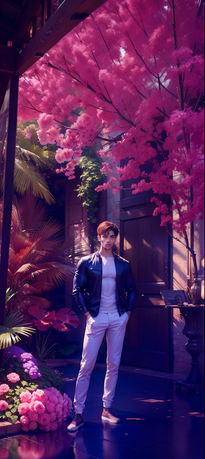 Best quality, super high resolution, (Realistic:1.4), masterpiece, blurred background , muscles, solo, 1 boy, young man , standing, white skin, wearing shirt, posing, facial focus, smile, shut up, and my original face
