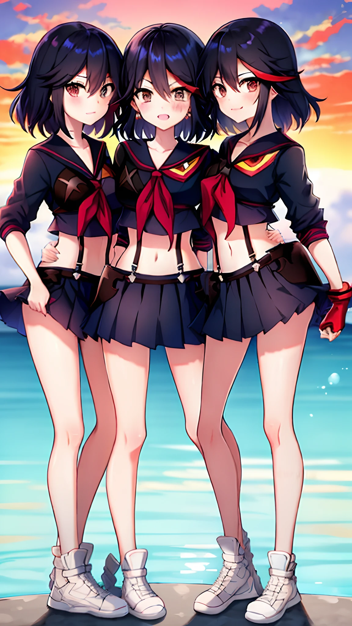 top-quality、Full limbs、complete fingers、Slender beauty、1人、ssmile、double tooth、embarassed expression、Sailor School Swimsuit、knee high、straighten your legs、Put your hands on your hips