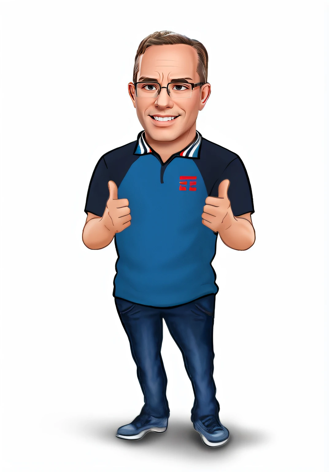 A MAN WEARING GLASSES, JEANS, SNEEKERS
