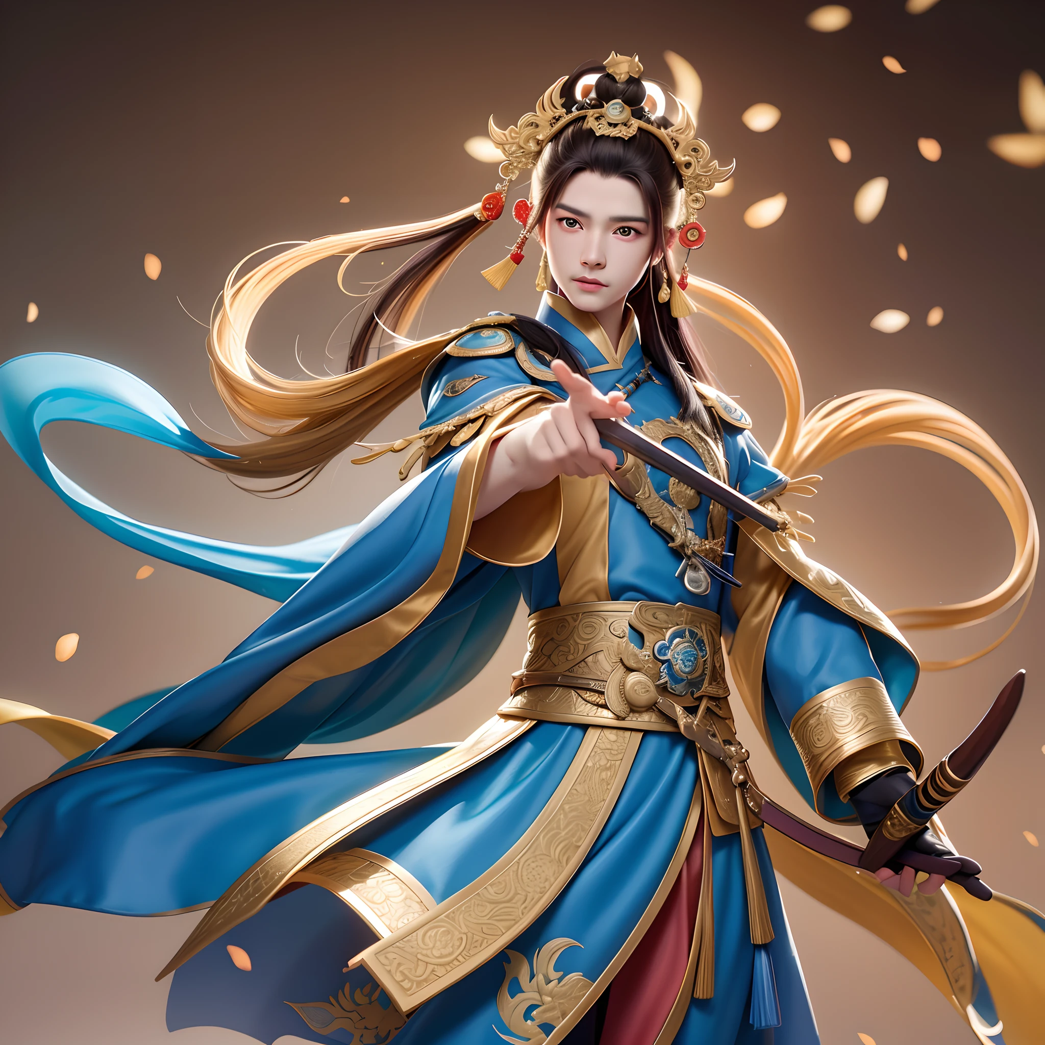 "Man in blue dress，Longing with the image of a spear，heise jinyao，Inspired by Seki Do-sang、Xianxia hero Zhao Yun、Huang Shen、Flat and dragon，Works by Yang Jie，Genshin Impact can be cleared，Inspired by Yang Jin and Zhao Yuan。"