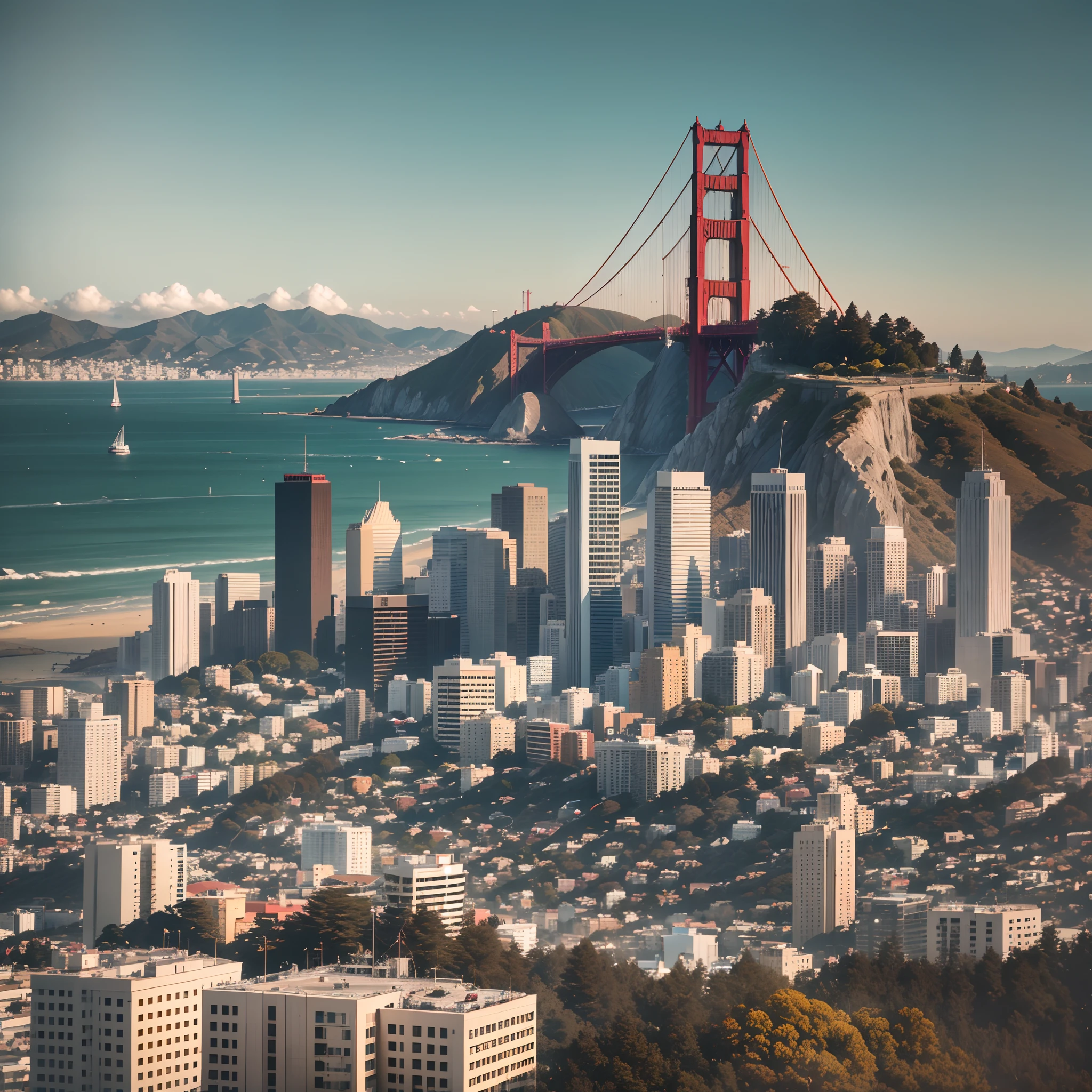 /imagine prompt: "Create a picture with the great sights of San Francisco, california, EUA. Be sure to include the iconic Golden Gate Bridge, with its imposing structure and characteristic red color. Also add the famous island of Alcatraz, with its former prison and observation tower. Inclua a Lombard Street, conhecida por seus zigue-zagues e paisagismo exuberante. Don't forget to add the Coit Tower, with its unique architecture and panoramic view of the city. Adicione detalhes ao fundo, such as the characteristic hills of San Francisco and the skyline of the city. Make sure the lighting is adequate to highlight the sights and create an engaging atmosphere. Make sure the resulting image is high resolution, com qualidade 8K." —c 10 —ar 2:3 --auto --s2