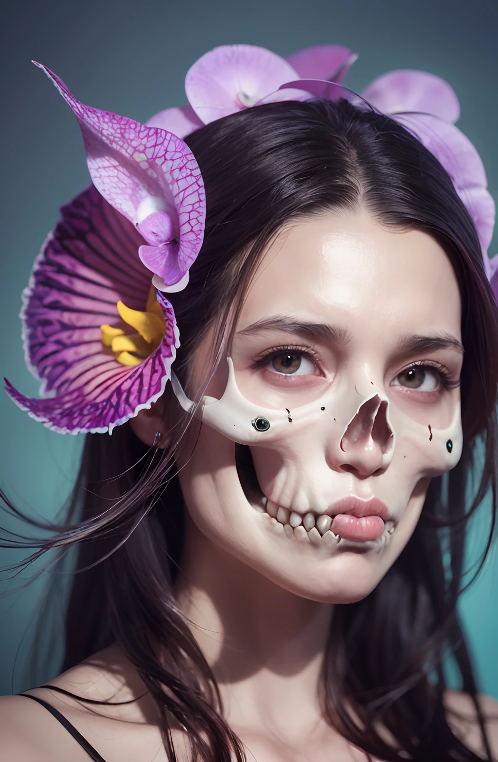 goddess portrait skull, ram skull, jellyfish, orchid, betta fish, bioluminescent, intricate artwork by Tooth Wu and wlop and beeple. octane render, trending on artstation, greg rutkowski very coherent symmetrical artwork. cinematic, hyper realism, high detail, octane render, 8k --auto --s2