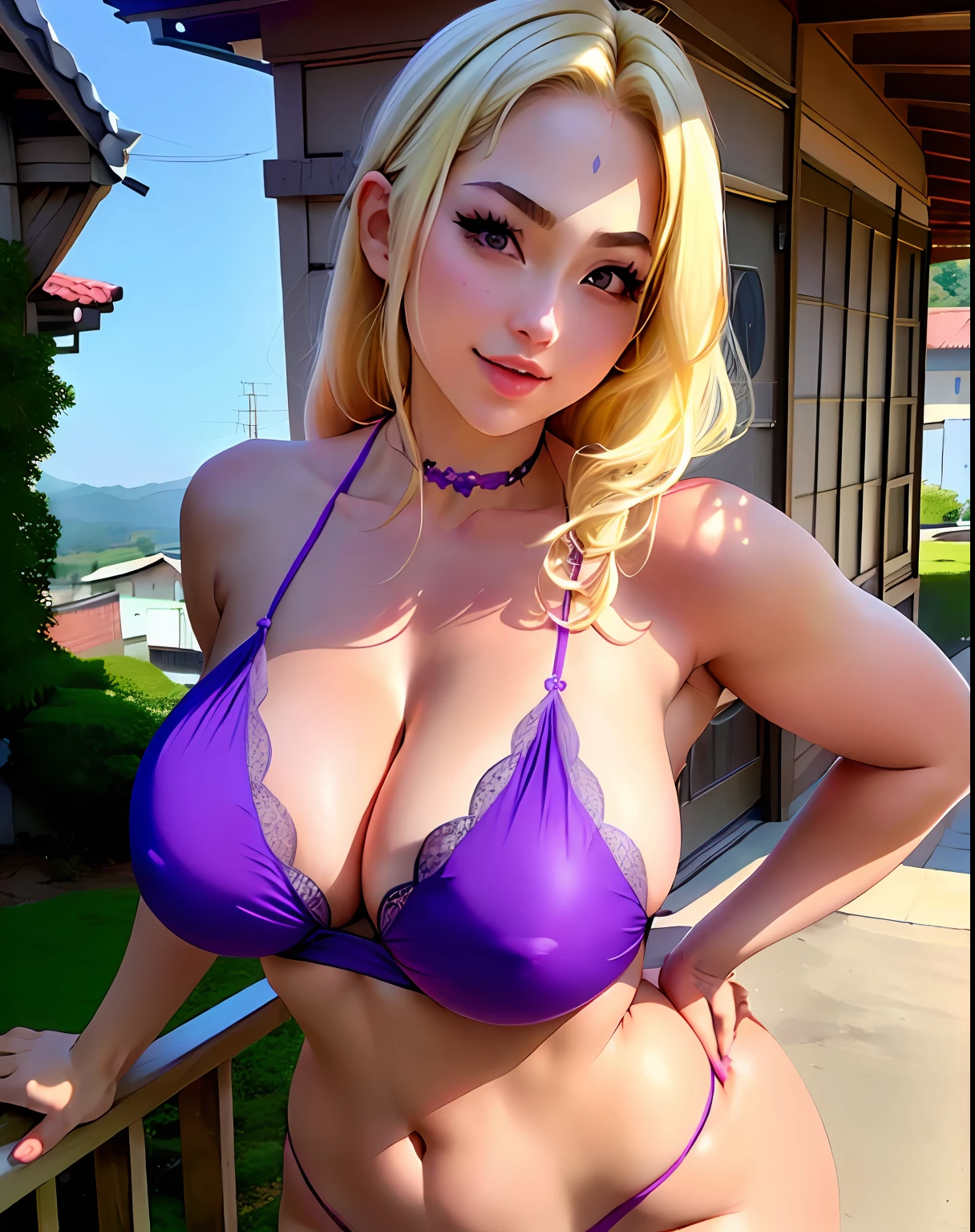 Blonde woman with big chest in a purple bikini posing for a photo, menina anime sedutora, Shikami, Menina anime na vida real, Mistura russa e japonesa, Deusa loira, Deusa japonesa, linda Delphine, longos cabelos loiros e olhos grandes, ava max, Ahegao, longos cabelos loiros e olhos grandes, lindo anime sedutor adolescente, com longos cabelos loiros