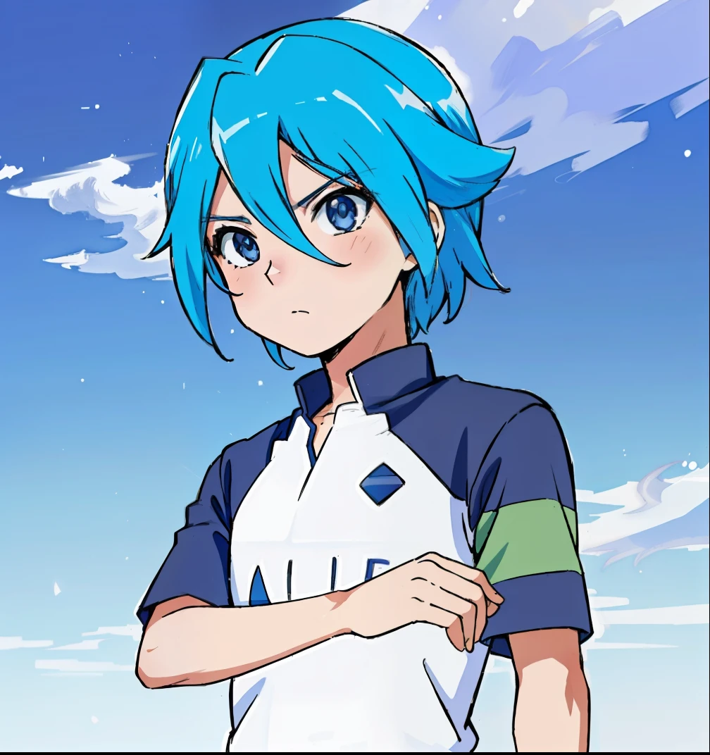 um close up de uma pessoa com cabelo azul e uma camisa, 2 d estilo anime, Tensei Shitara Slime Datta Ken, imagem de anime safebooru, Foto de perfil de Rimuru Tempest, Menina anime com cabelo martelo, como um personagem de anime, tsunami behind him, personagem de anime masculino, Otaku Gangasta, Gurren Lagan, Toru Furuya