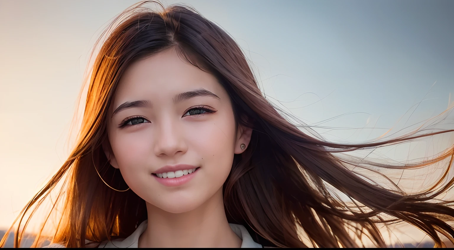 (8K, Best Quality, Masterpiece: 1.2), (Realistic, Photorealistic: 1.37), Super Detail, 1 Girl, Cute, Solo, (Redness of the Nose), (Smile: 1.15), (Mouth Closed) Small, Beautiful Eyes, (Long Hair: 1.2), Floating Hair Novafrog style, upper body, Japan person