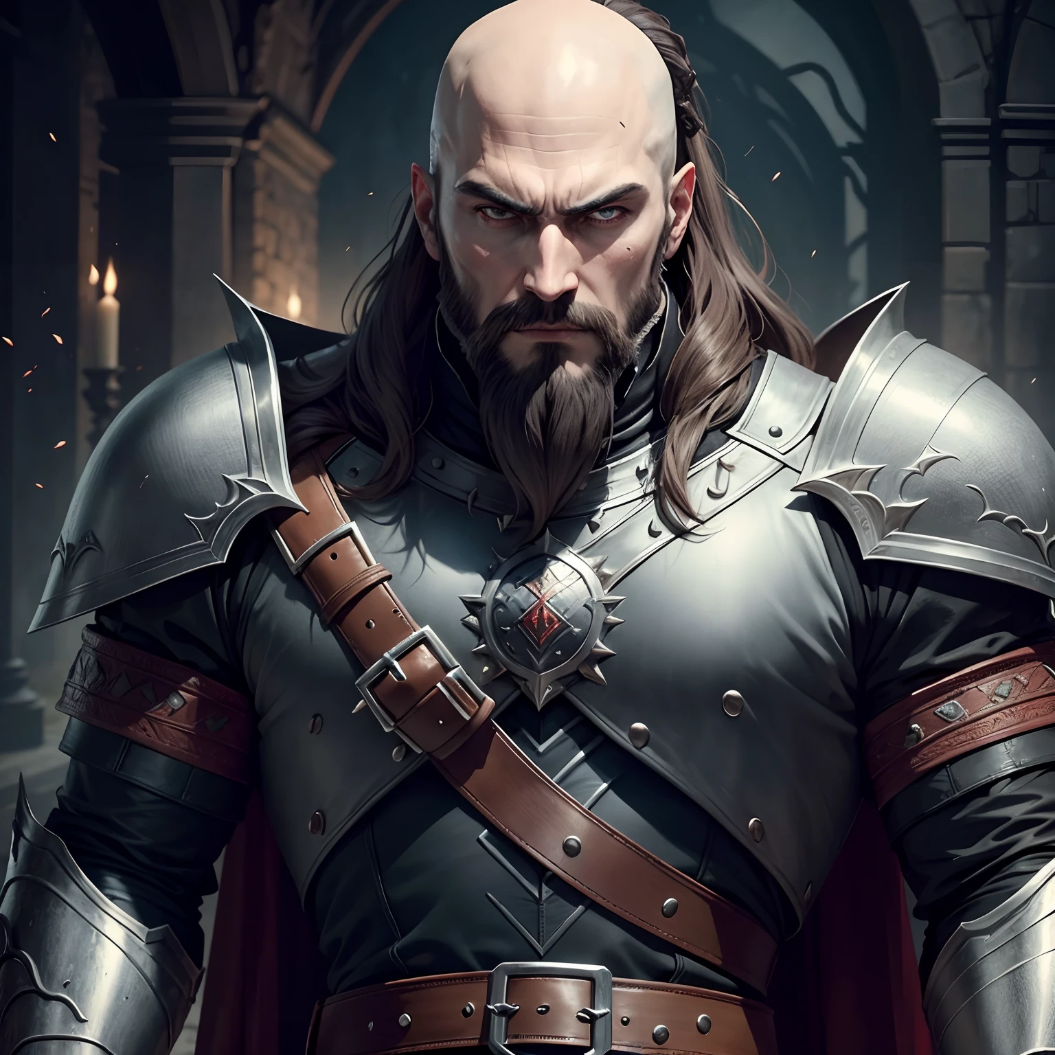 Castlevania Lord of the shadows bald beard handsome warrior full leather Armor Wear publicity hyper realistic super detailed