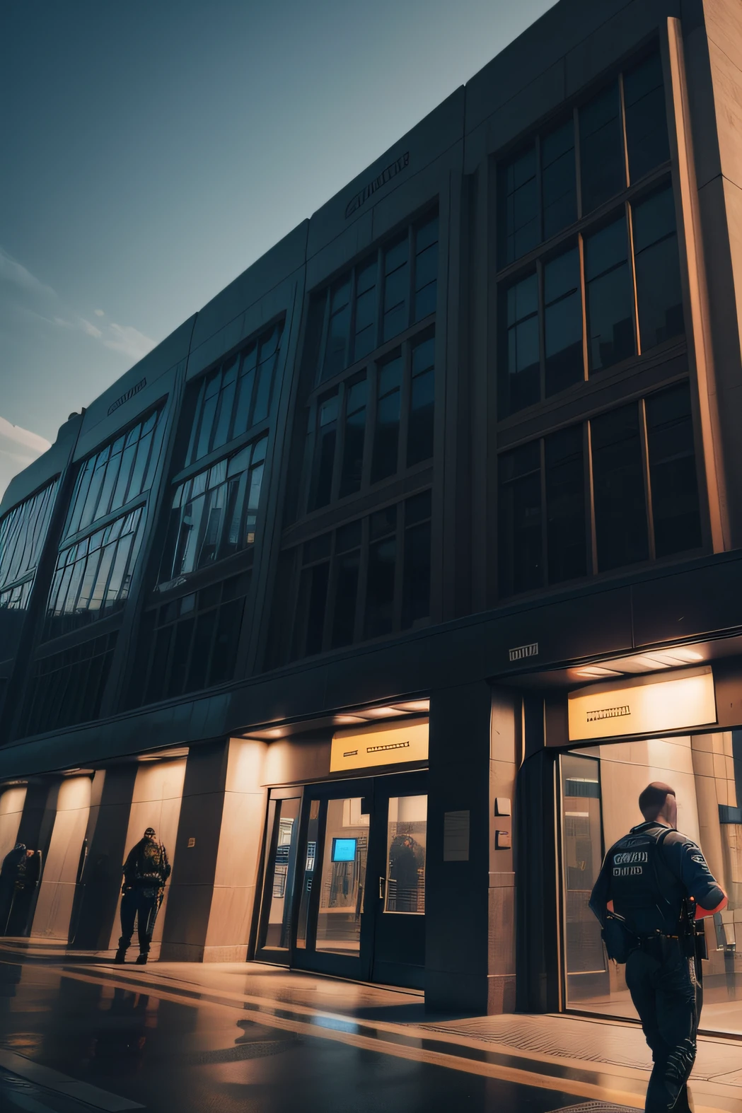 Background image with a security scene, as a protected and illuminated building