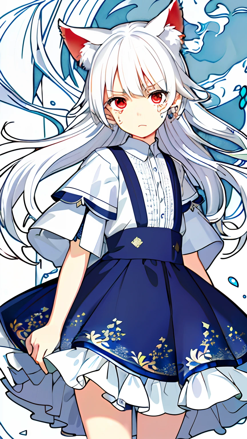 (((Masterpiece))),(((best qualtiy))),((Ultra-detailed)),(illustration),((anextremelydelicateandbeautiful)),dynamic angle,Floating,(beatiful detailed eyes),(detailedlight) (1loli), White-haired and red-eyed loli,white haired Cangcang,Tears in both eyes,His face was flushed,A shy or aggrieved look,beast ear