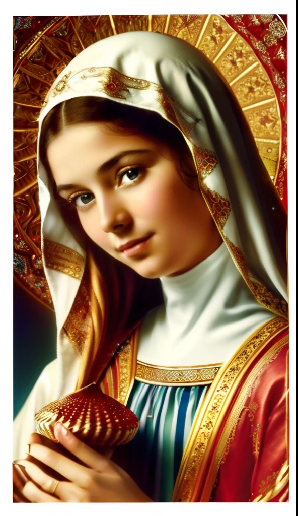 ((Blessed Virgin Mary. 19 years old))) ((( Con una cara seria y piadosa. Con una mirada dulce y tierna))) (obra maestra, calidad superior, mejor calidad, arte oficial, beautiful and aesthetic: 1.2), (1girl), extremadamente detallado, (Arte fractal: 1.3), colorido, highest detailed, Cara perfecta, parte superior del cuerpo, HDR, (orando: 1.3), (golden lines of white coat: 1.2), galaxia, (rayas de luz), eye-catching visuals, (dynamic stripes, senderos luminosos: 1.2), colores vibrantes,
