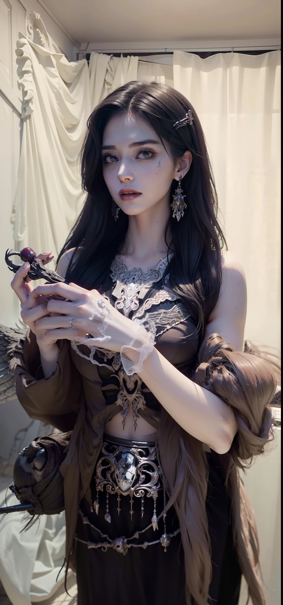 Fine matte paint,Skeleton Dark Angel, Haunted castle with large wings, Fill the drawing table with a knife,terroral,uncanny,horrid,secret terror,tentaculata,grape trees,The eye,uncanny valley effect teeth,all fours,Critters,Blood Moon,4K,high qulity,Beautuful Women,Delicate face