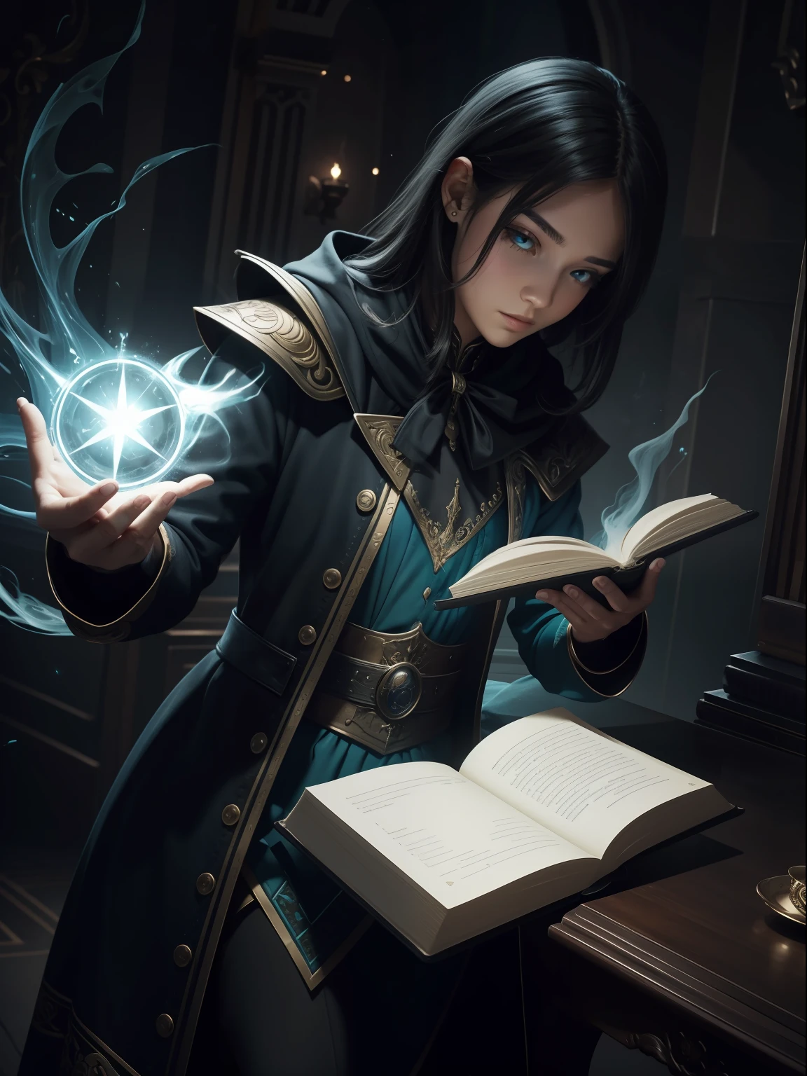 wallpaper, open magic book, ultra detailed, 8k, masterpiece