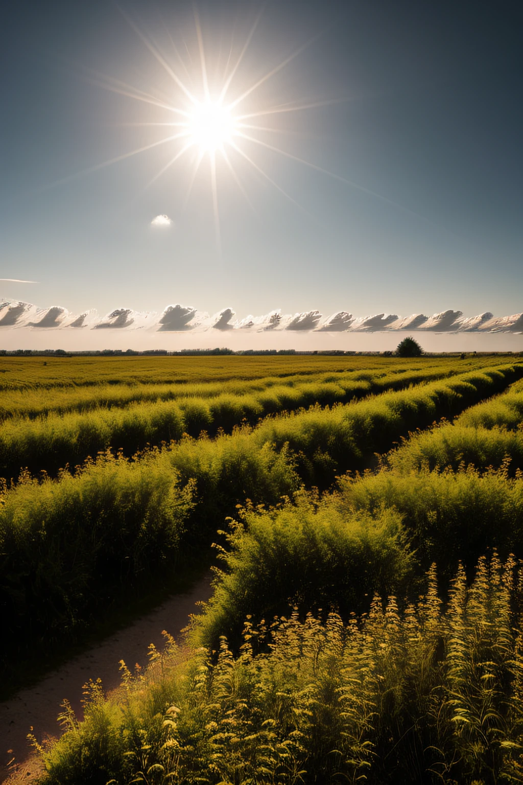 A woman walking in a cornfield, rendered in bold, bright colors and comic book style.