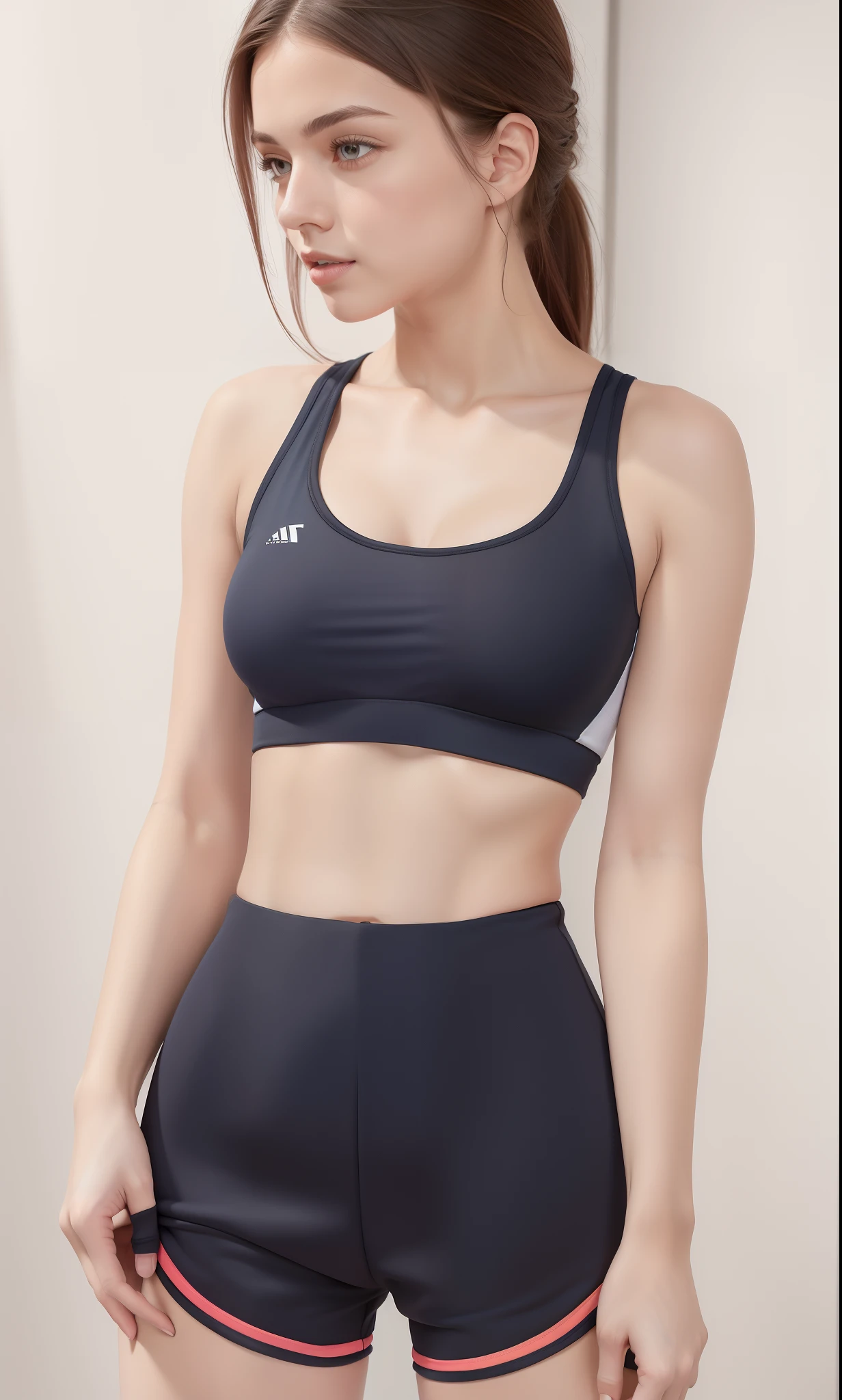 ((best qualtiy)), ((tmasterpiece)), (the detail:1.4), 3D girl, A beautiful cyberpunk female image,hdr（HighDynamicRange）,Ray traching,NVIDIA RTX,Hyper-Resolution,Unreal 5,Subsurface scattering、PBR Texture、post-proces、Anisotropy Filtering、depth of fields、maximum definition and sharpness、Many-Layer Textures、Albedo e mapas Speculares、Surface coloring、Accurate simulation of light-material interactions、perfectly proportions、rendering by octane、Two-colored light、largeaperture、Low ISO、White balance、the rule of thirds、8K raw data、1girll，City park shooting，Tilt view，full bodyesbian；1.5，Twist braids，Sport Tank Top，Yoga shorts，