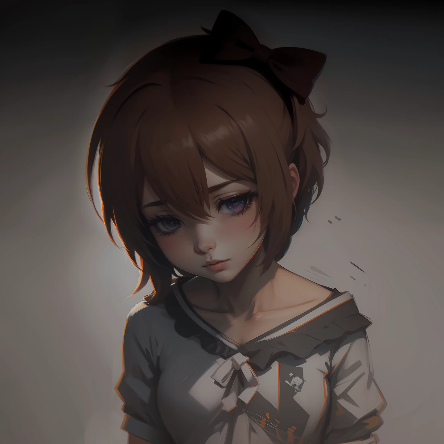 DDLC,Sayori,anime,qualidade 8k, low lighting,garota depressiva,(olhar morto), with his head down,foto do perfil,
