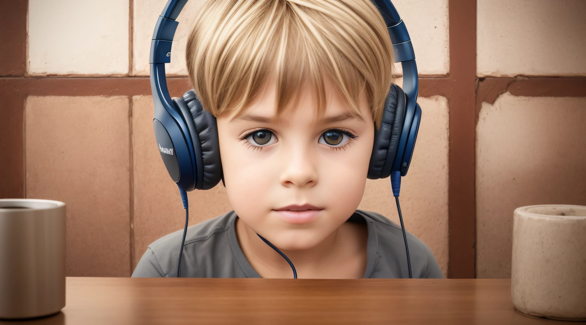 CHILD 8 YEARE HAIR, longos , USANDO UM HEADPHONE.