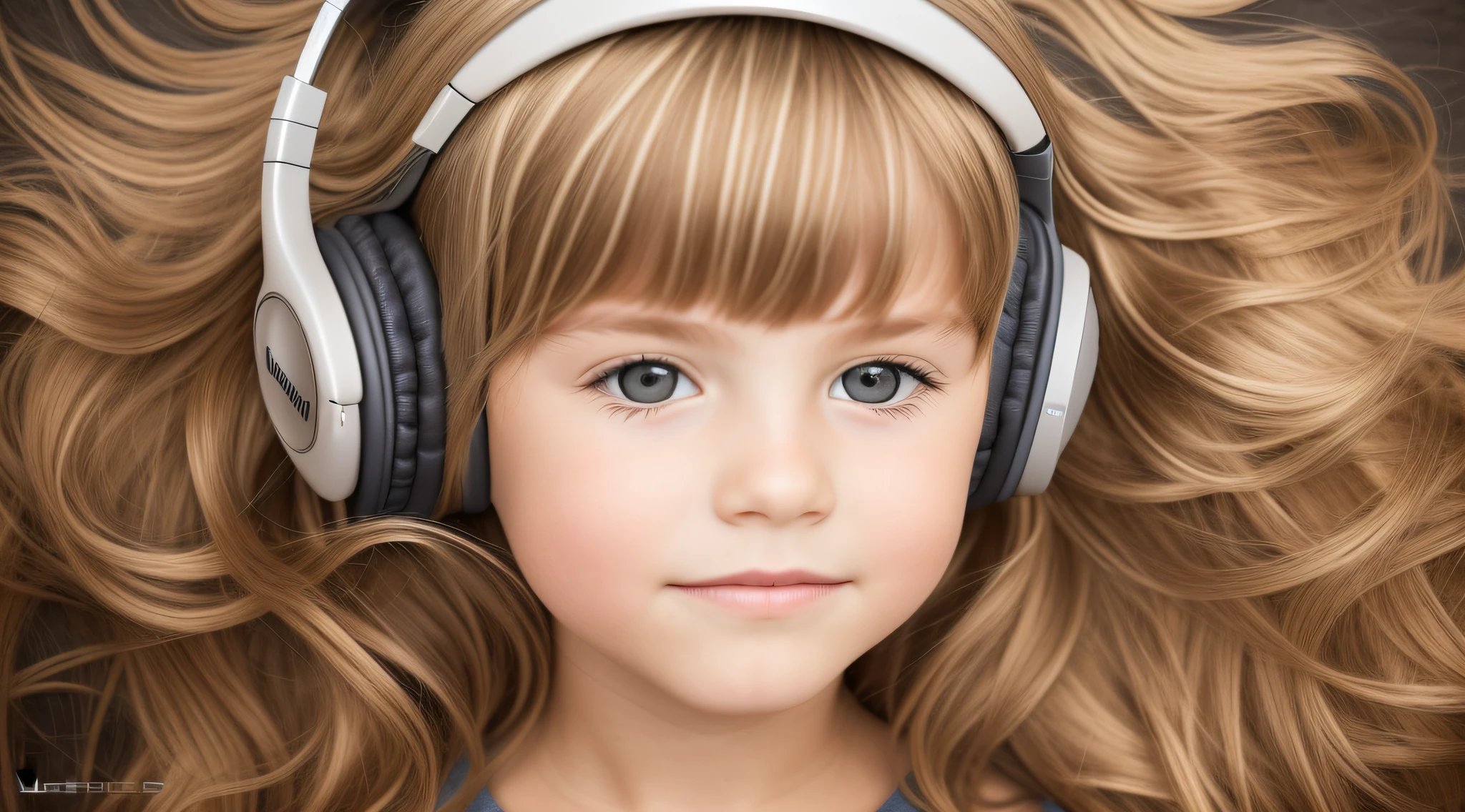 GIRL CHILD 8 YEARS BLONDE HAIR, longos , USANDO UM HEADPHONE EM CHAMAS.