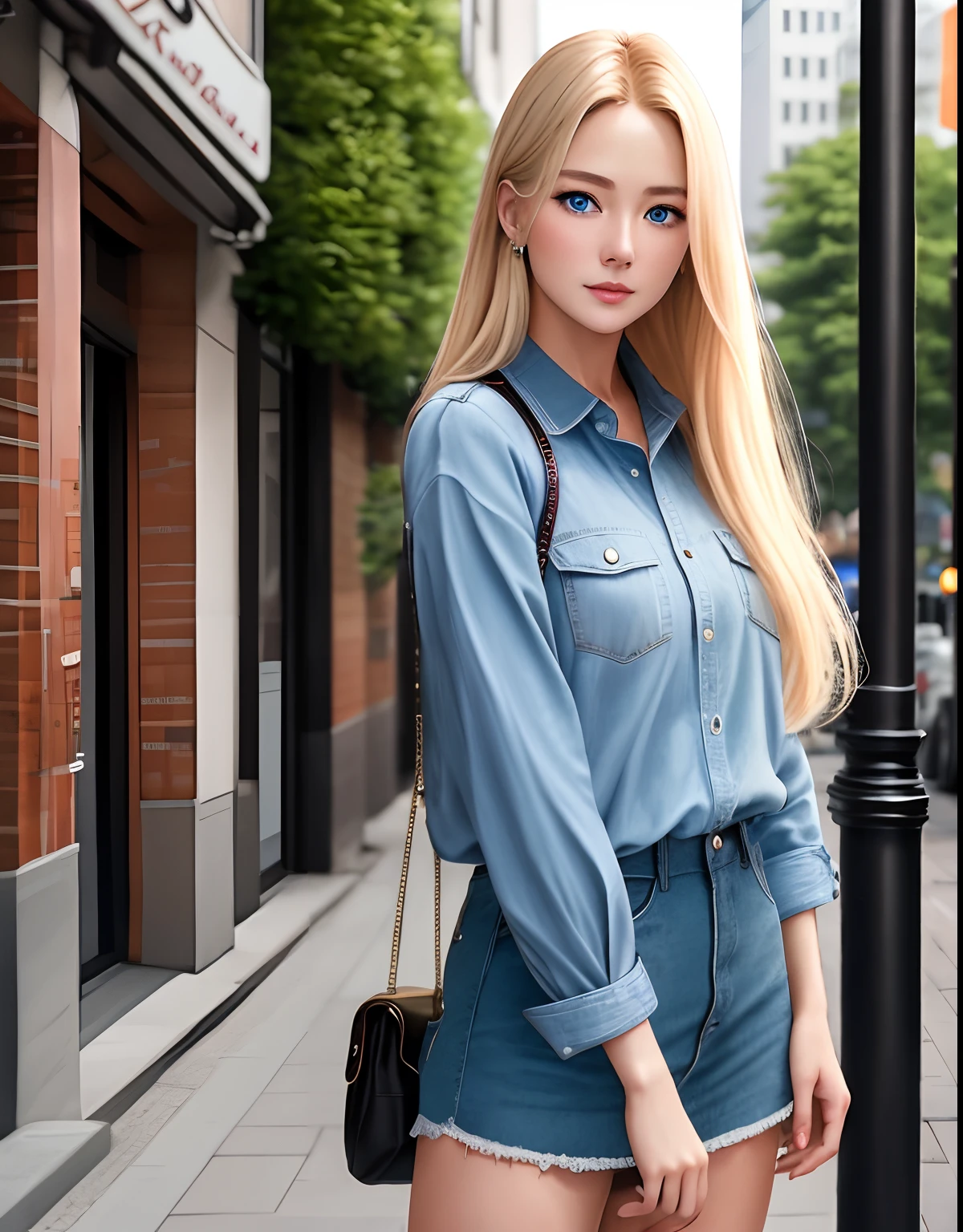 masterpiece、absurderes、awardwinning photo、ighly detailed、astonishing、fine detailed、extremely detailed eye and face、Nikon D850 film stock photo by Lee Jefferies 4 Kodak Portra 400 camera f1.6 Lens Rich Color Ultra Real Realistic Textures Unreal Textures Unreal Engine Art Station Cinestill800 Tungsten、Beautiful rud_woman、Woman with long blonde hair and blue eyes、Perfect RUD_face、Perfect RUD_body、full bodyesbian、street corner