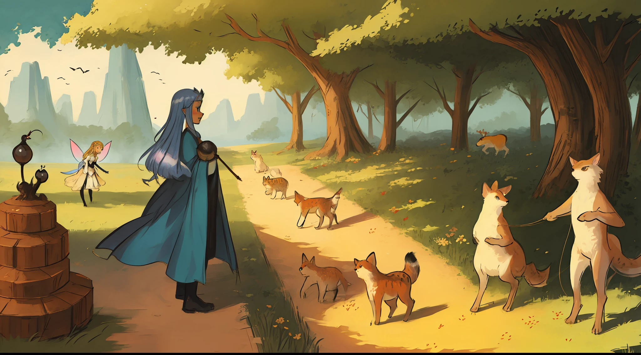 Illustrations for the fairy tale: wild animals living among people