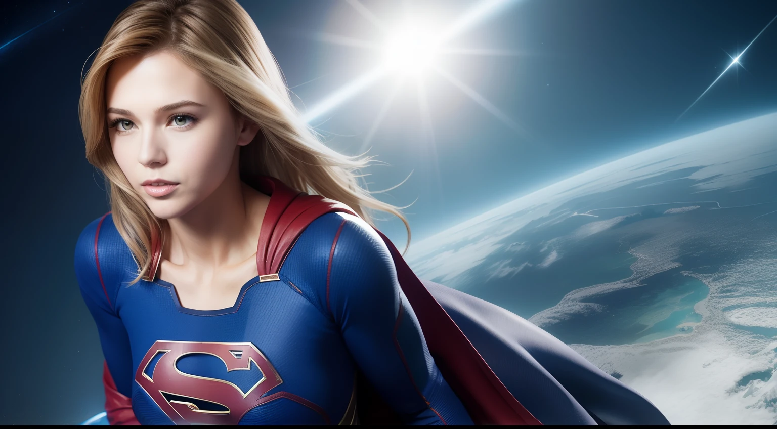 Supergirl Sexy com pose de heroi