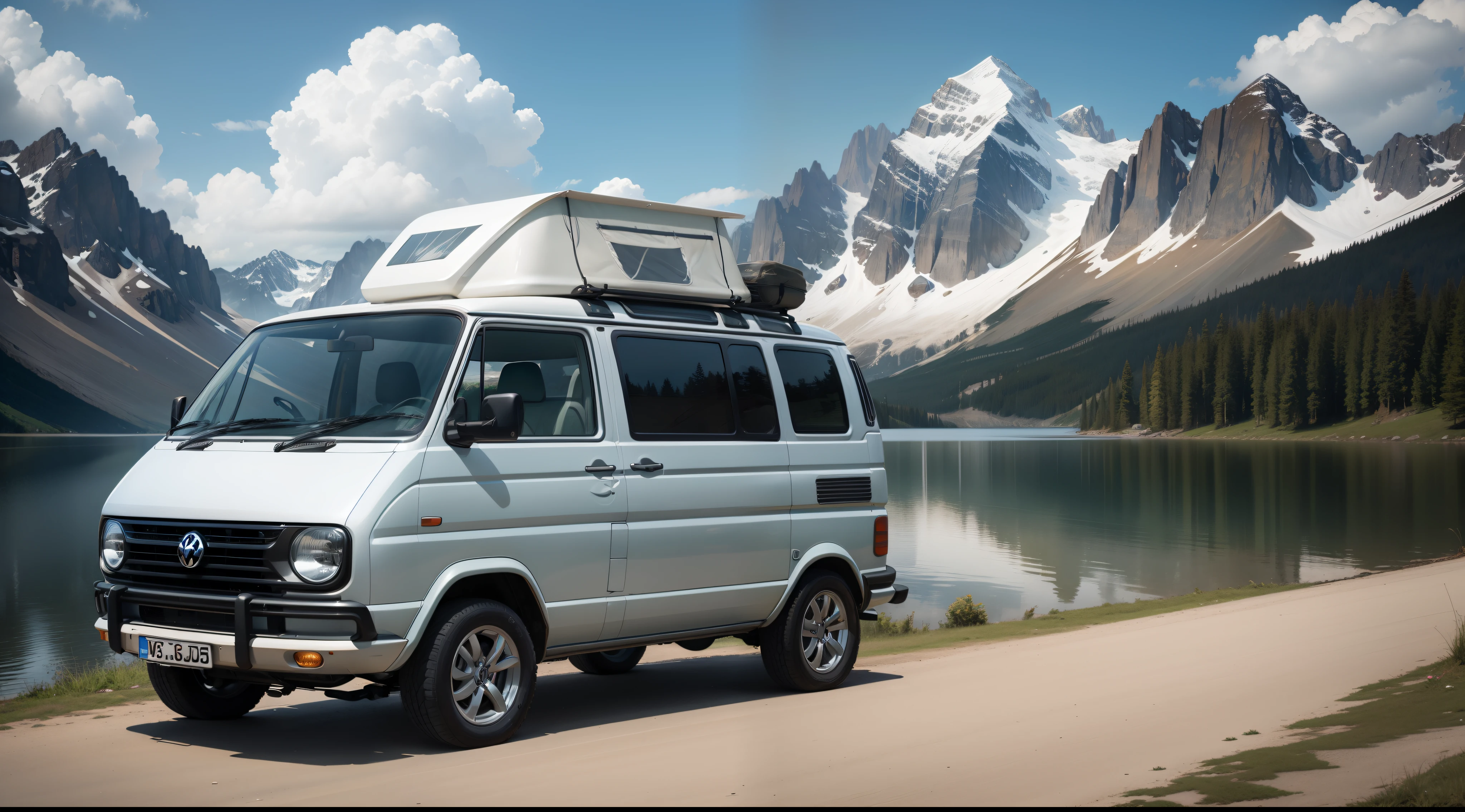 volkswagen T2, camping near a lake