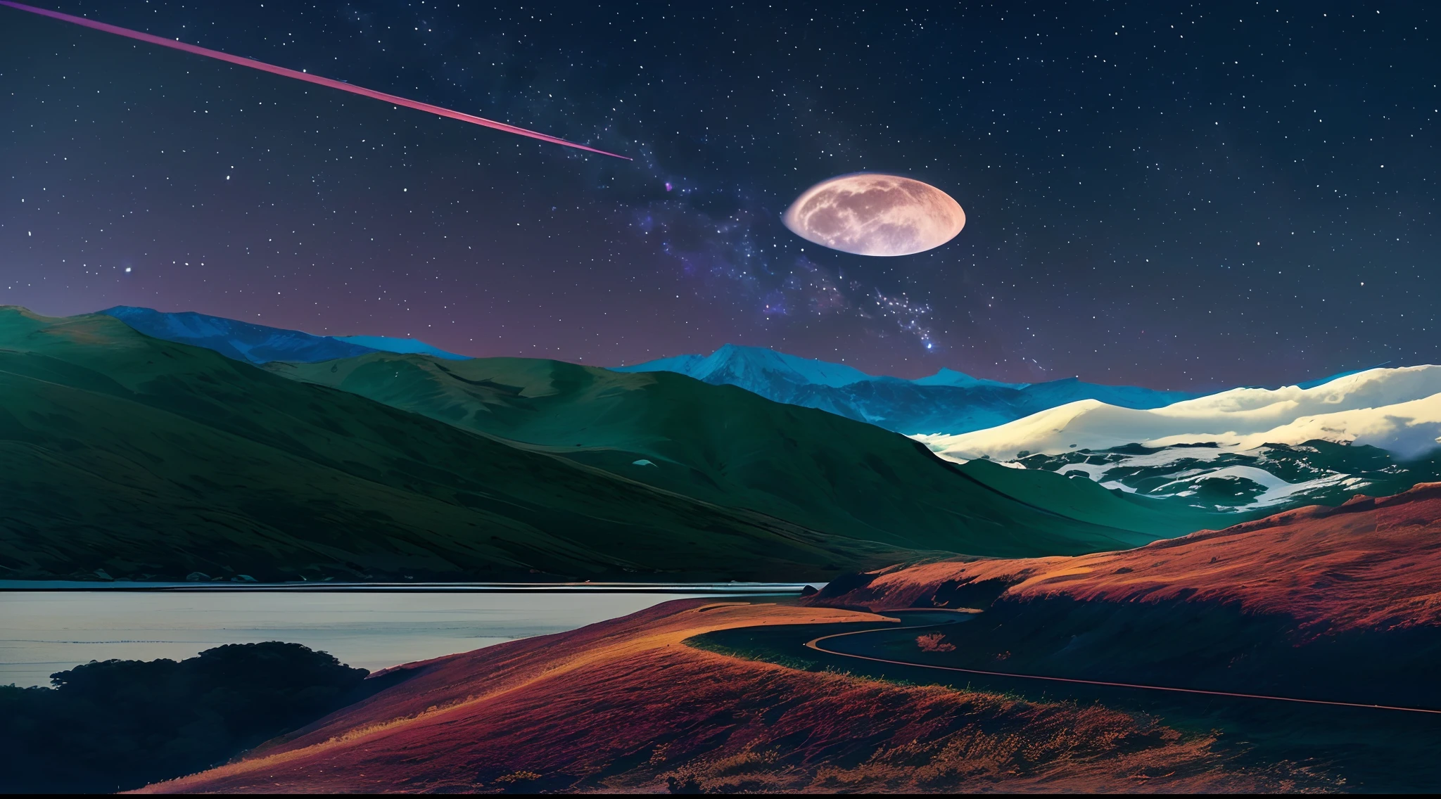uma vista de uma montanha com uma estrada que passa por ela, papel de parede bonito do iphone, papel de parede de alta qualidade, Paisagem da lua, paper awesome wallpaper, HQ 4K papel de parede do telefone, wallpaper mobile, papel de parede do telefone hd, Space landscape, papel de parede 4k, papel de parede 4K, papel de parede bonito, papel de parede do telefone hd, papel de parede do iphone, high quality desktop wallpaper, paisagem natural noturna, papel de parede de paisagem
