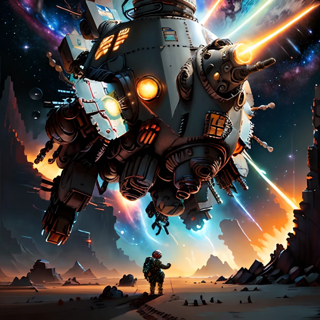 A cartoon picture of a man standing in front of a spaceship - SeaArt AI