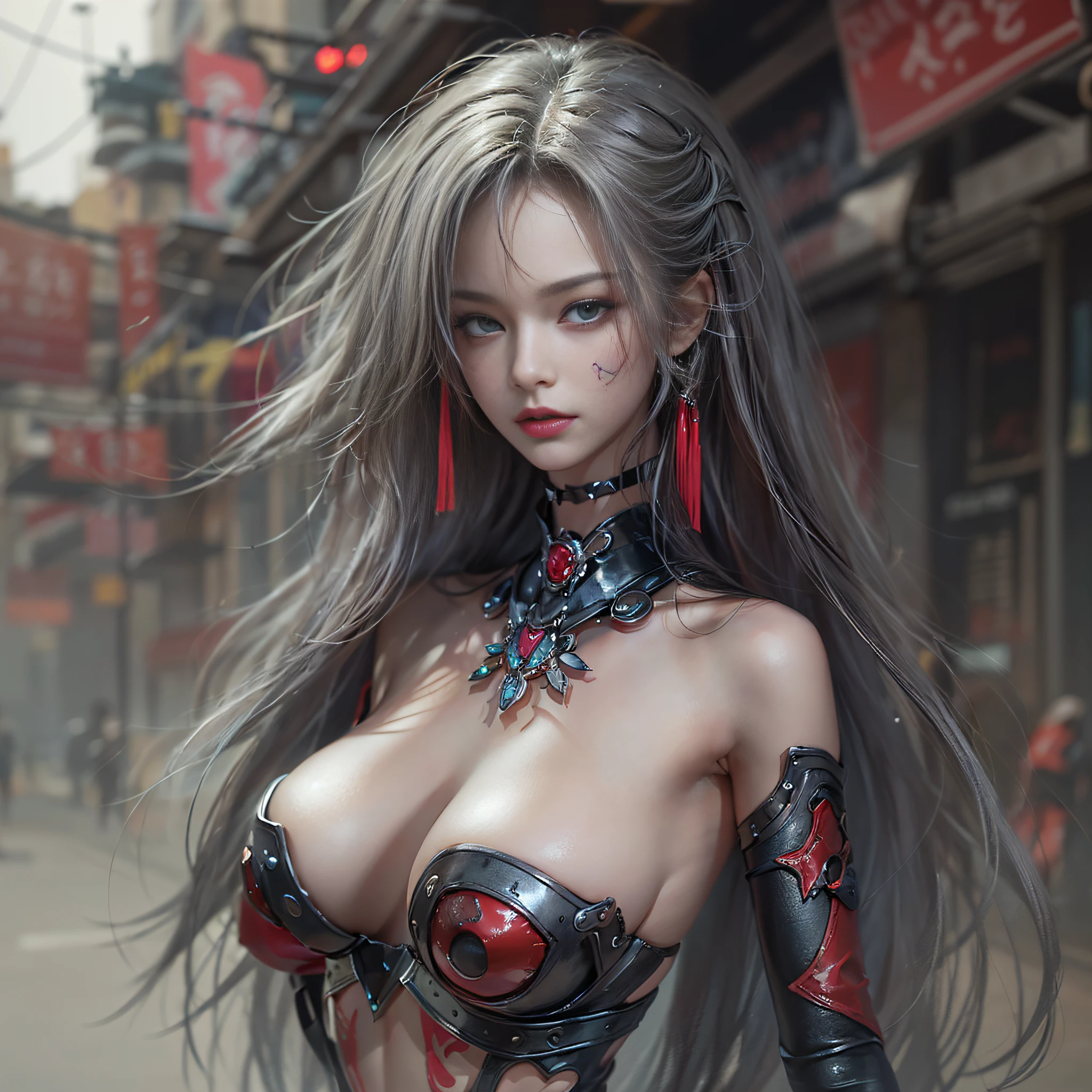 ((masterpiece:1.4)、(top-quality:1.4)、(reallistic:1.7))、a beauty girl、Sexy Daughter、Super beautiful girl、1girl in:1.4、Super sexy bondage outfits、Glossy luxury latex、Luxury Latex Bodysuit、By Luis Royo、age19、Super Ultra Ultra Bikini、(Looking Back Beauty:1.4)、Cute tattoos、Outstanding style、(Two legs are drawn correctly:1.7)、(Two arms are drawn correctly:1.7)、Anatomically correct depiction of limbs、Slender Abs、(beauty legs:1.4)、beautiful countenance、kawaii faces、Beautiful ass、A detailed eye、beautidful eyes、Raw photo、red-lips、Red high heels、a choker、a necklace、耳Nipple Ring、Futuristic City Fantasy、