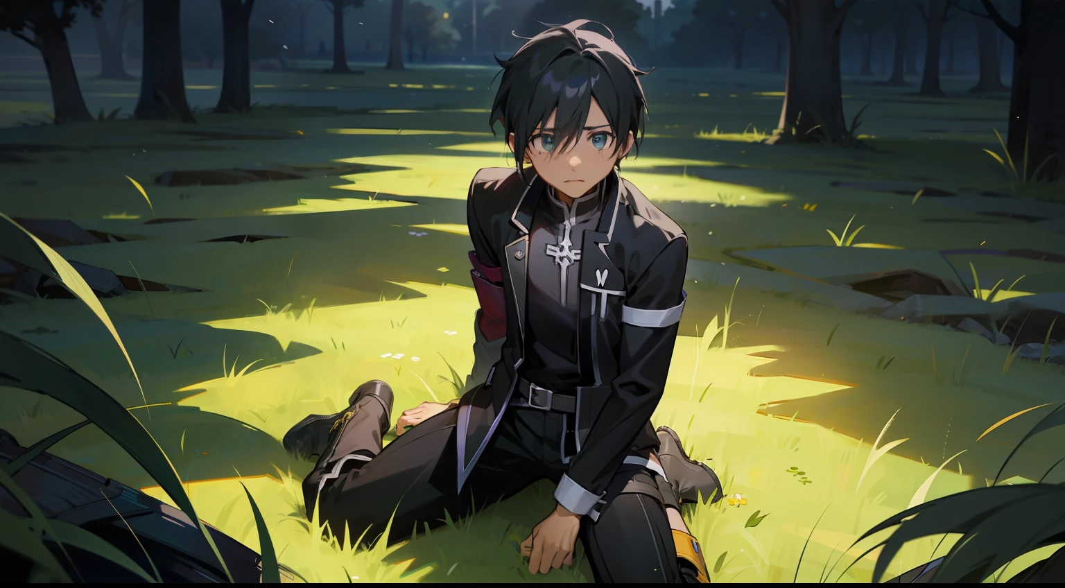 kirito deitado em um campo