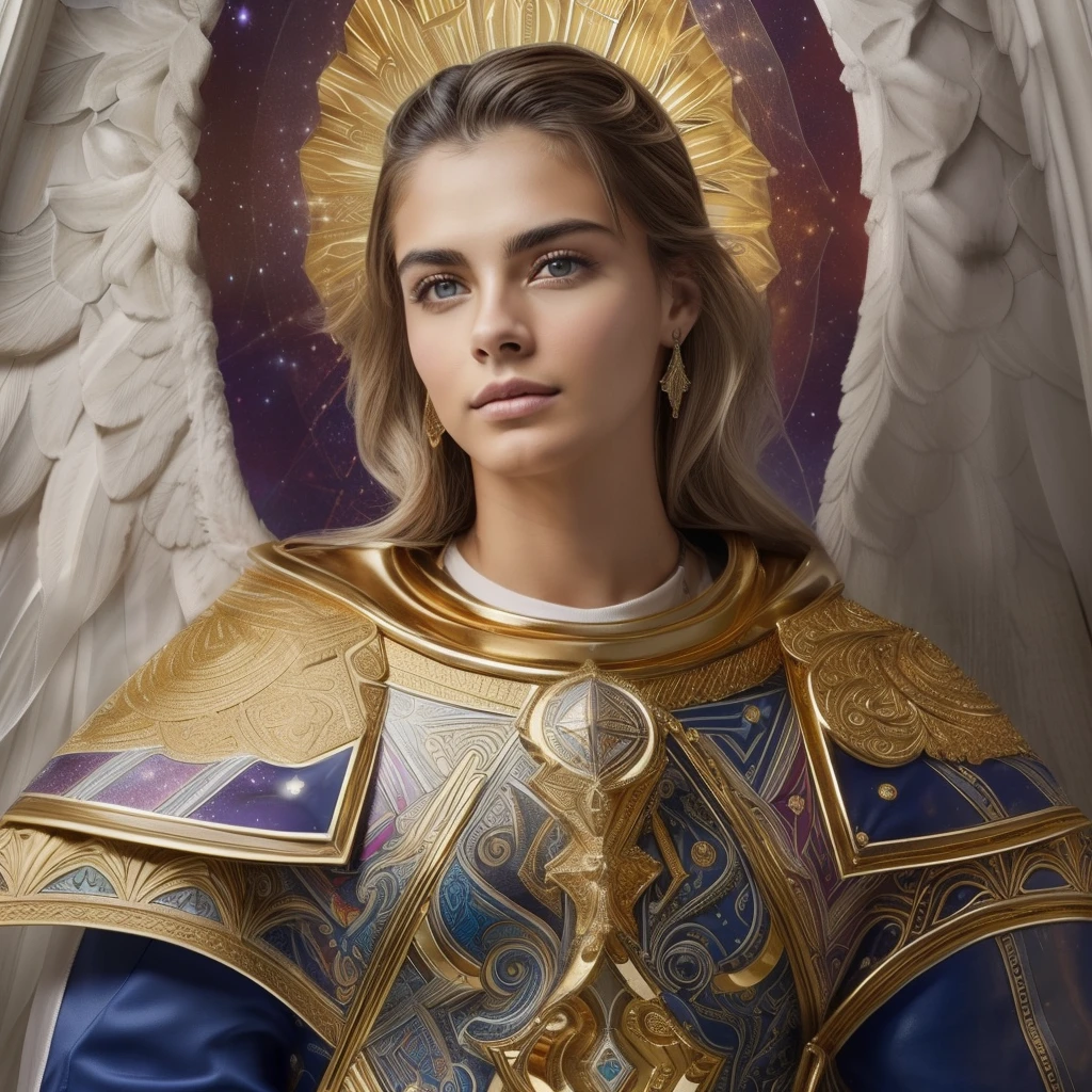 ((Male Custodian Angel. 19 years old))) ((( Con una cara seria y piadosa. Con una mirada dulce y tierna))) (obra maestra, calidad superior, mejor calidad, arte oficial, beautiful and aesthetic: 1.2), (1girl), extremadamente detallado, (Arte fractal: 1.3), colorido, highest detailed, Cara perfecta, parte superior del cuerpo, HDR, (orando: 1.3), (golden lines of white coat: 1.2), galaxia, (rayas de luz), eye-catching visuals, (dynamic stripes, senderos luminosos: 1.2), colores vibrantes,