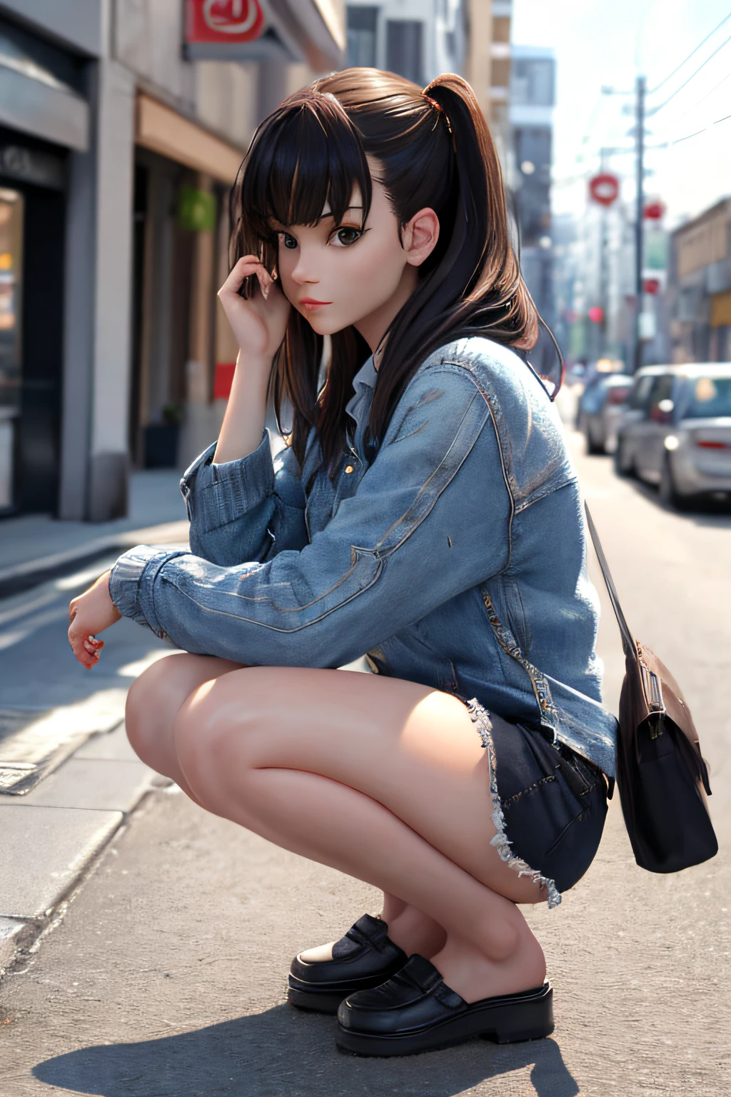 3d,
1girl, looking at viewer,  street fashion, full body, squatting, 
masterpiece, best quality, 8k, detailed skin texture, detailed cloth texture,  beautiful detailed face, intricate details, ultra detailed