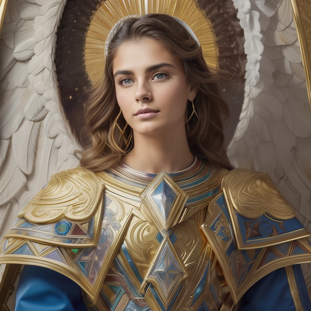 ((Male Custodian Angel. 19 years old))) ((( Con una cara seria y piadosa. Con una mirada dulce y tierna))) (obra maestra, calidad superior, mejor calidad, arte oficial, beautiful and aesthetic: 1.2), (1girl), extremadamente detallado, (Arte fractal: 1.3), colorido, highest detailed, Cara perfecta, parte superior del cuerpo, HDR, (orando: 1.3), (golden lines of white coat: 1.2), galaxia, (rayas de luz), eye-catching visuals, (dynamic stripes, senderos luminosos: 1.2), colores vibrantes,