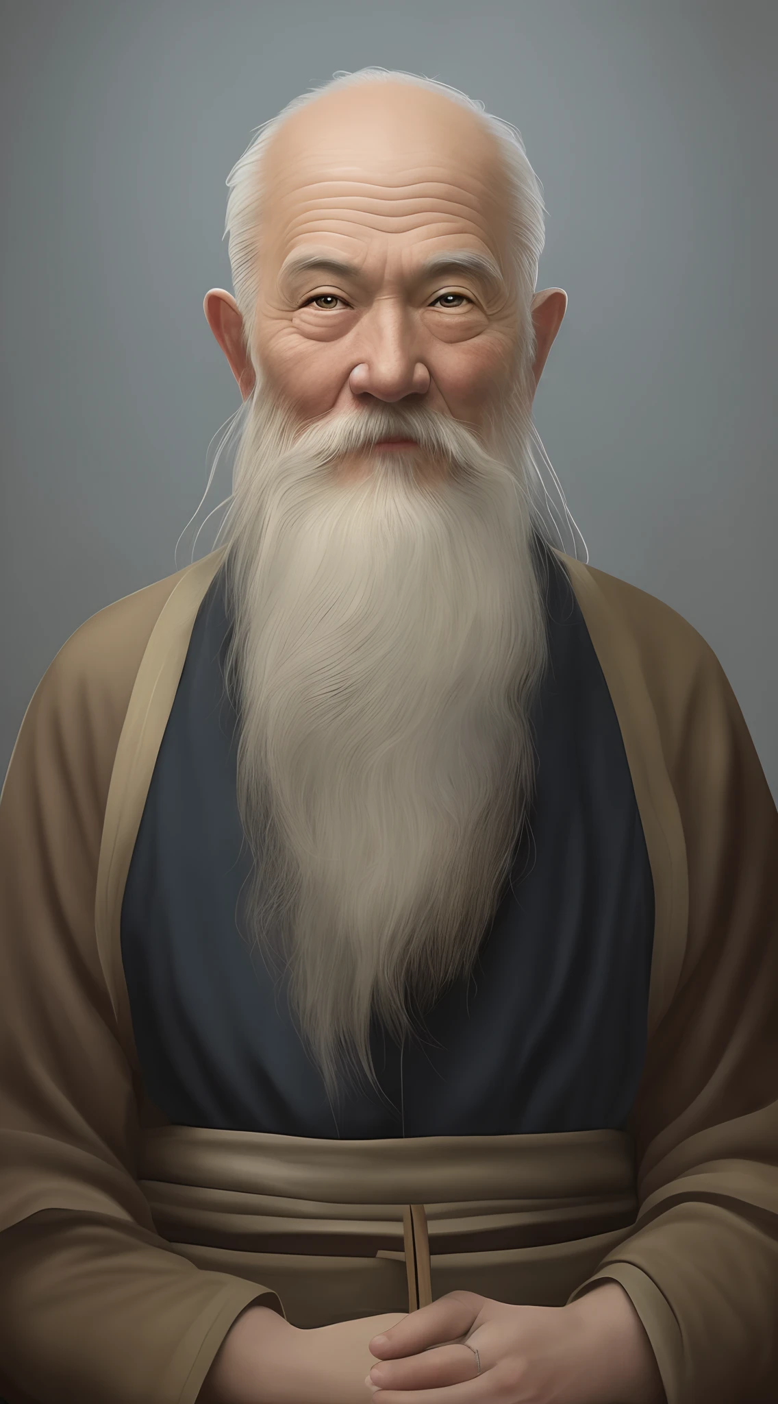 The image of a Chinese man with a long white beard, Old Taoist，closeup character portrait, character portrait closeup, digital character painting, low details. Digital painting, painted character portrait, inspired by the senior character artist, Realistic digital painting, detailed character portrait, Ultra-Realistic Illustrations, Realistic digital painting, Ultra detail. Digital painting, highly realistic digital art, Character art portrait