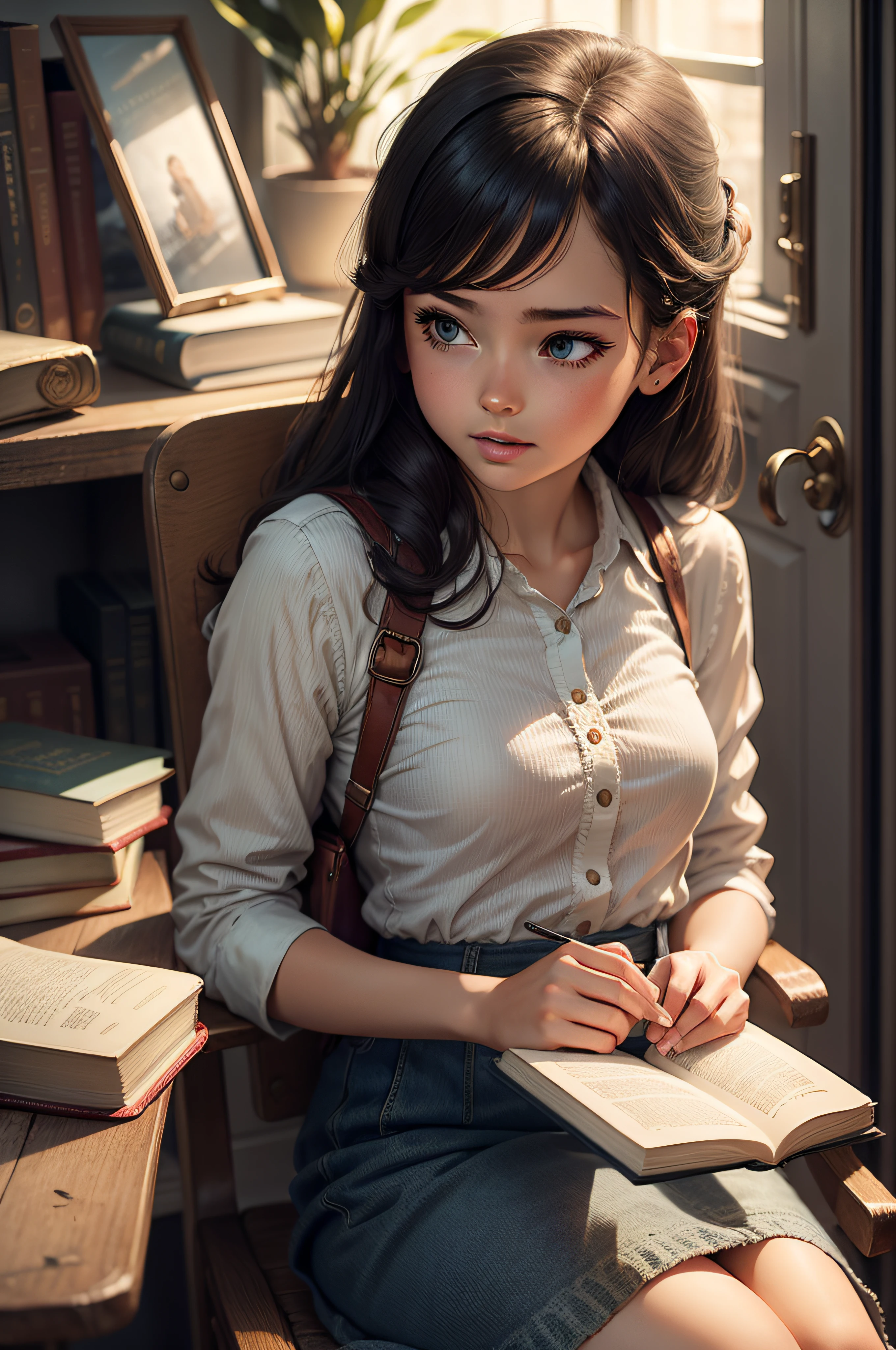 Vintage girl reading a book