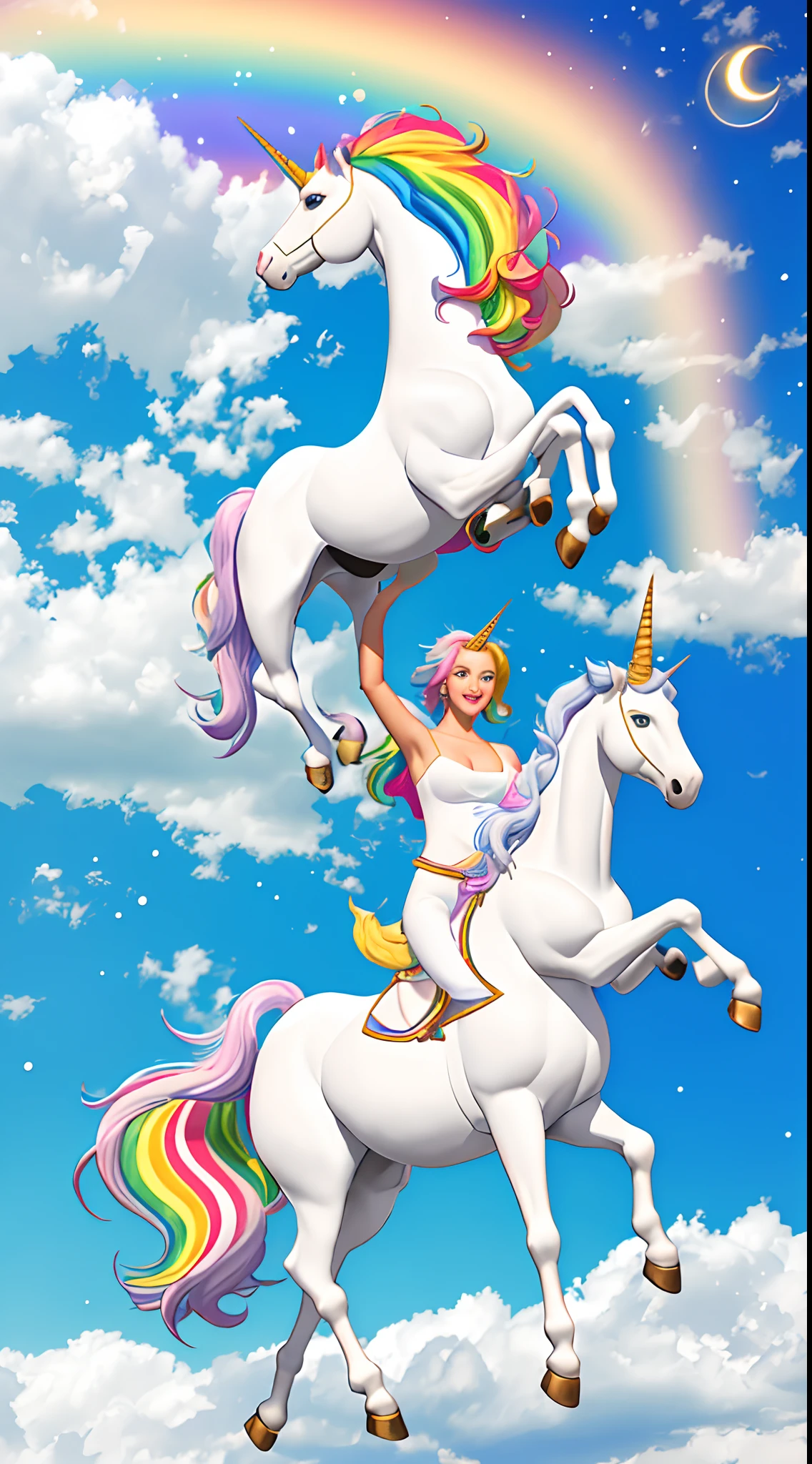 White rainbow unicorn riding