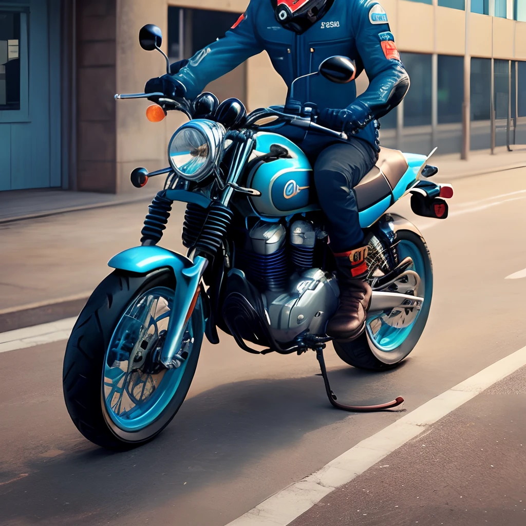 motoboy com colete ,moto biz azul e branco