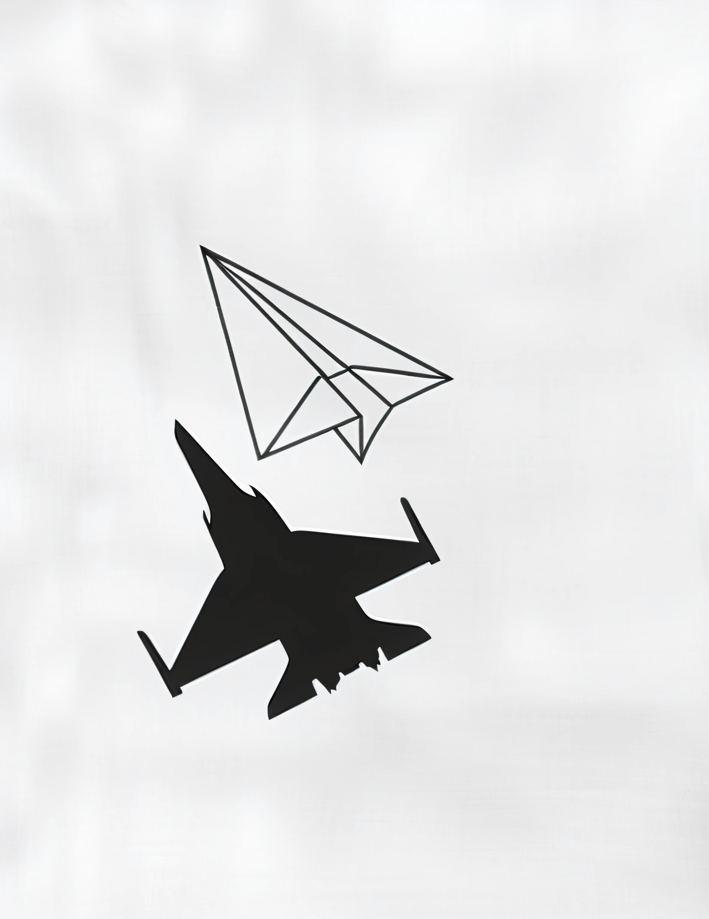 Create a company logo with a black jet flying in the air underneath a paper airplane