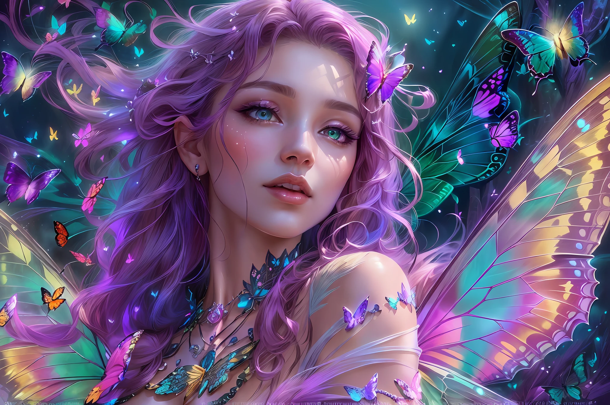 there is a woman with a butterfly wings and a butterfly necklace, beautiful digital artwork, beautiful fantasy art, detailed fantasy digital art, beautiful fantasy art portrait, 4k highly detailed digital art, digital art fantasy art, very beautiful digital art, digital fantasy art ), very beautiful fantasy art, beautiful digital art, portrait of fairy, beautiful gorgeous digital art, portrait of a fairy