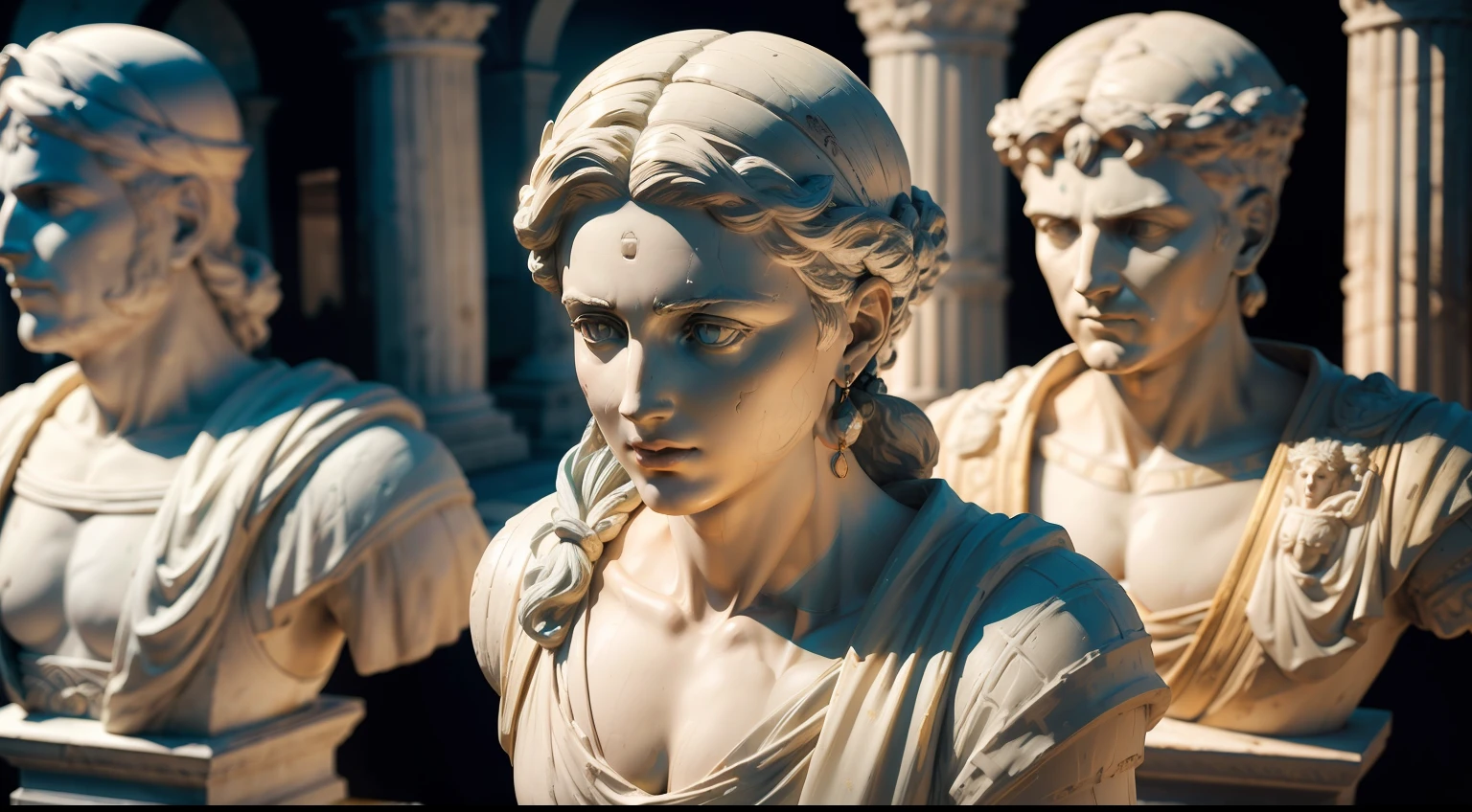 Bust of statues of the Roman (obra-prima) (8k high resolution) (melhor qualidade) (Ultra Definition) (Ultra realista)(Foto RAW) (Foto realista) (bright illumination)